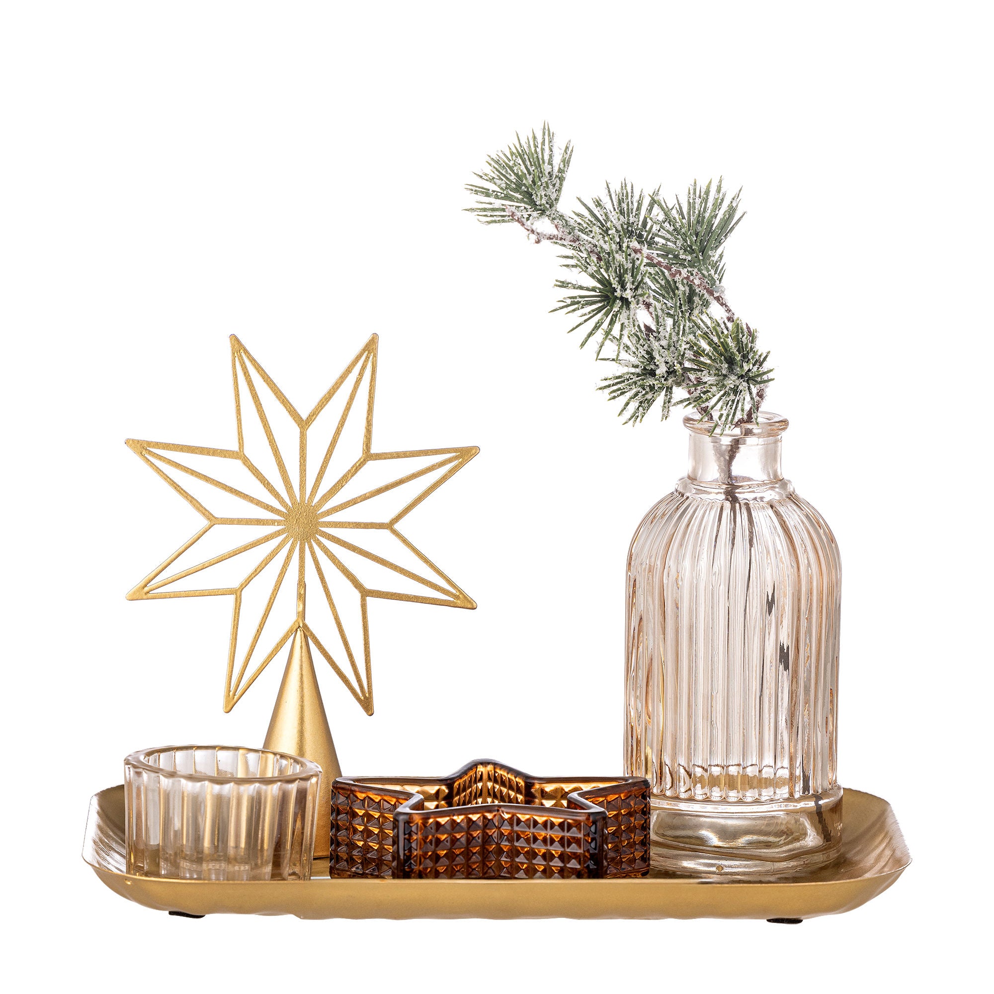 Bloomingville Sanga Tray m/furu skjebne, gull, glass