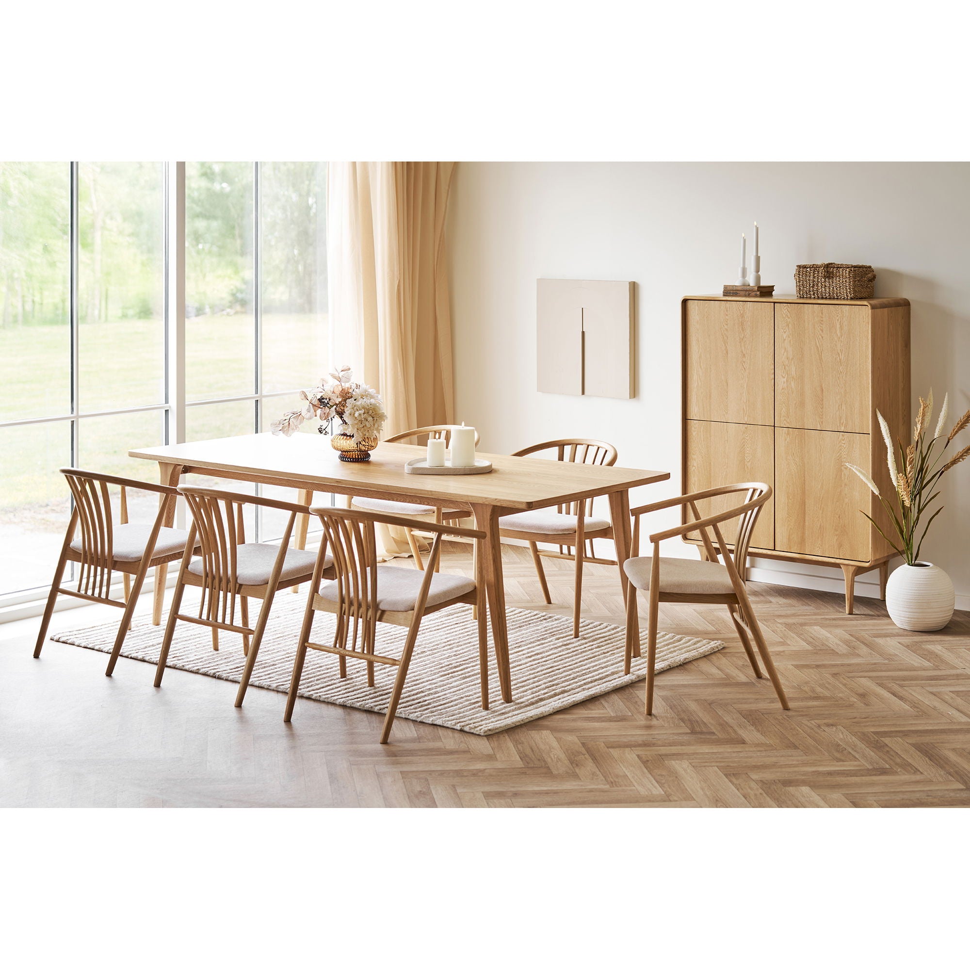 Agustin spisebordstol - spisebordstol, eik med stoffsete, natur/sand HN1286
