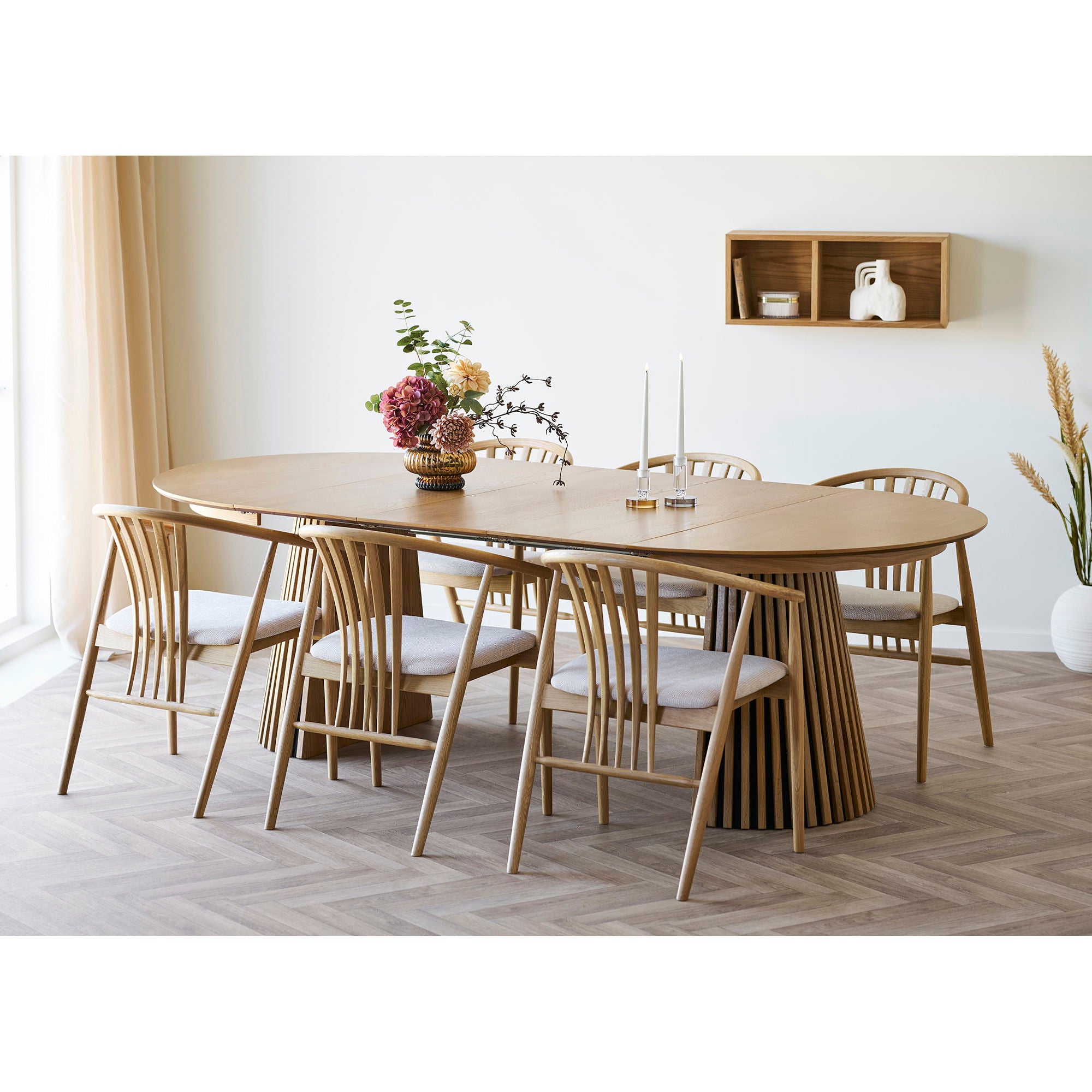 Agustin spisebordstol - spisebordstol, eik med stoffsete, natur/sand HN1286