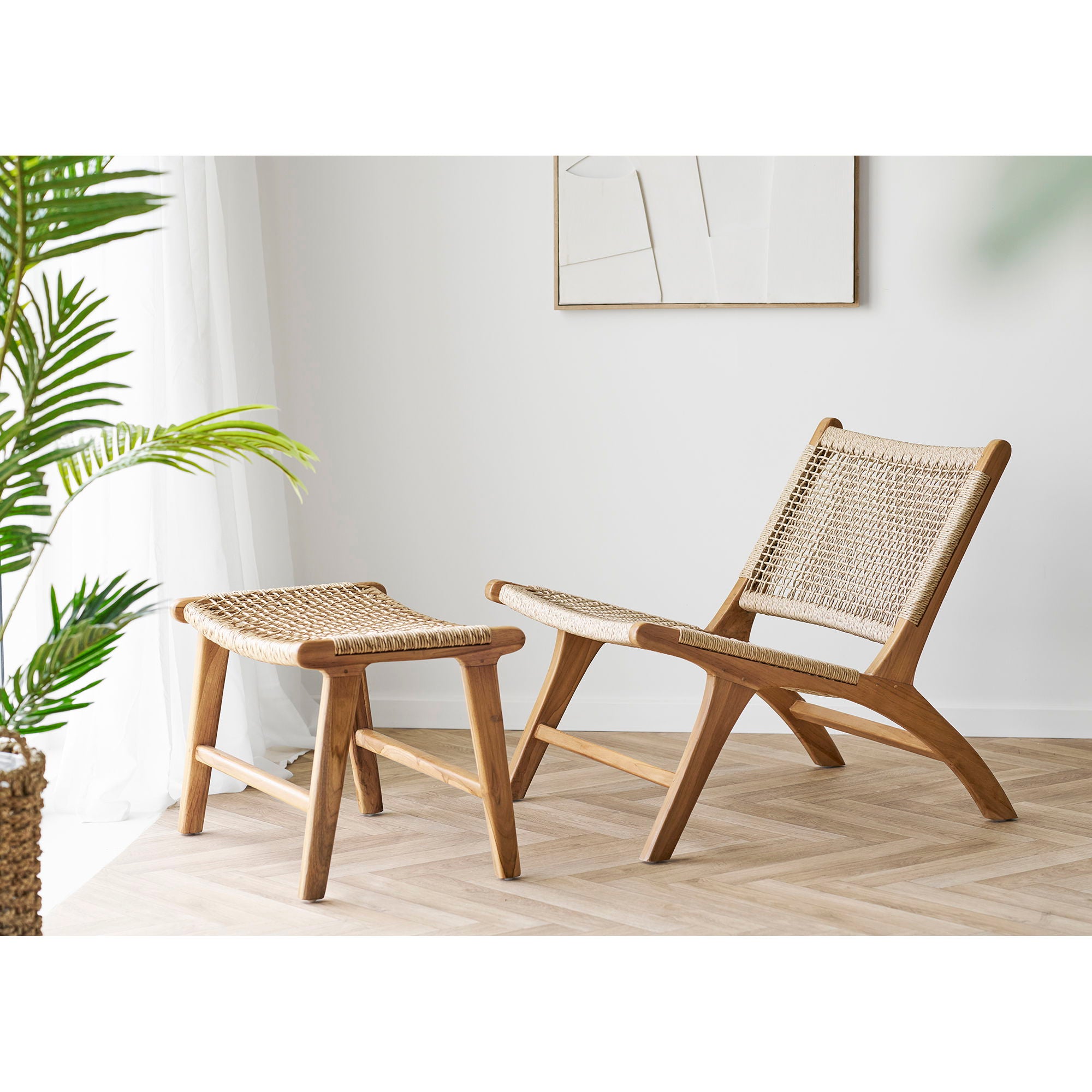 Derby Set - Lounge Chair and Stool, Teak/Pe Rattan, Nature