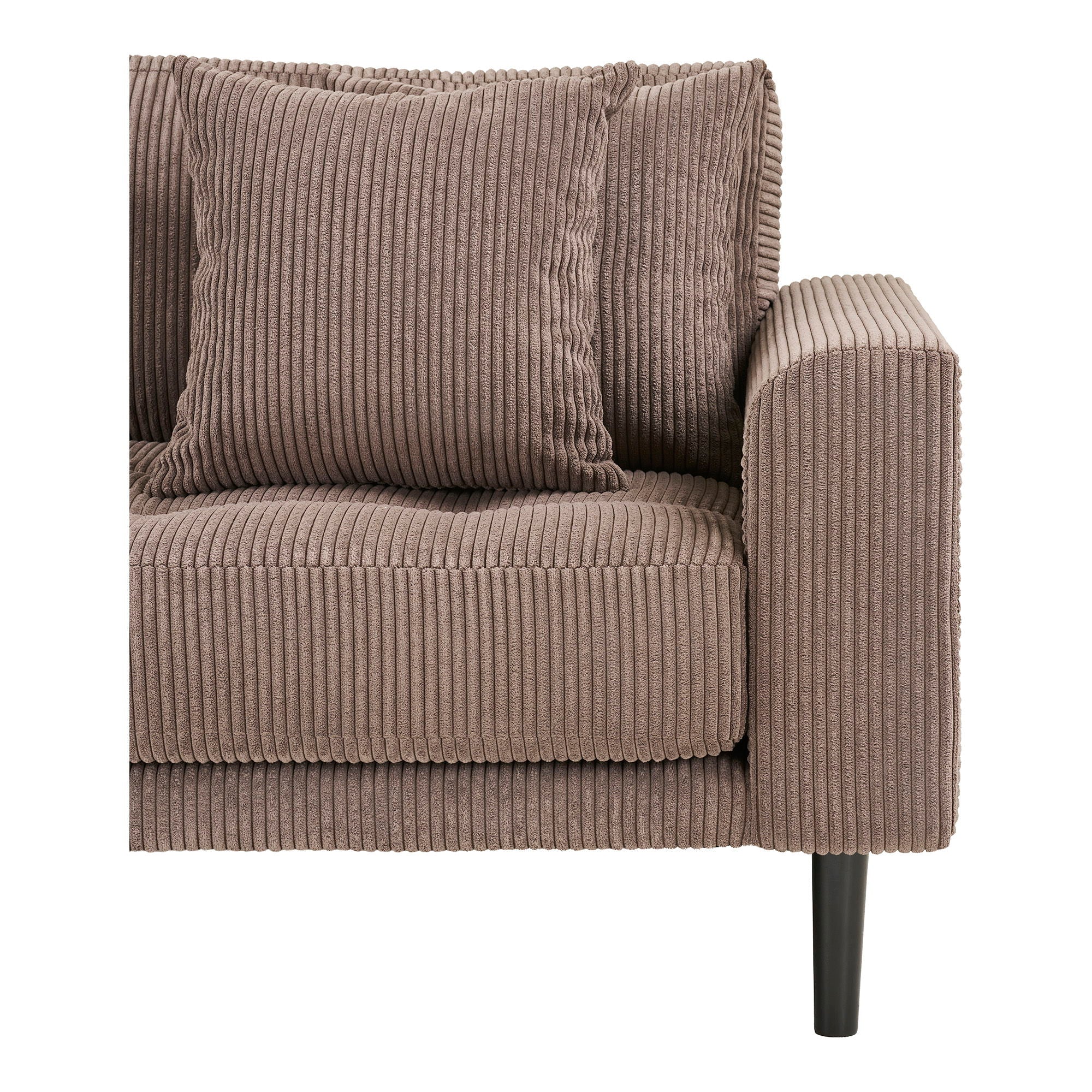 Lido Lounge Sofa - Lounge Sofa, venstre -wing i brun fløyel med fire puter og svarte treben HN1423