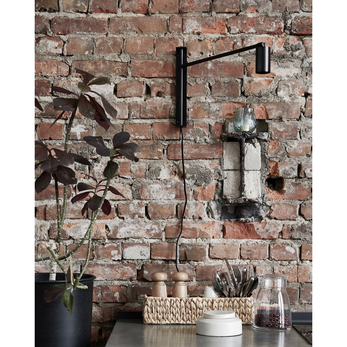 Vegglampe, hdnorm, svart antikk