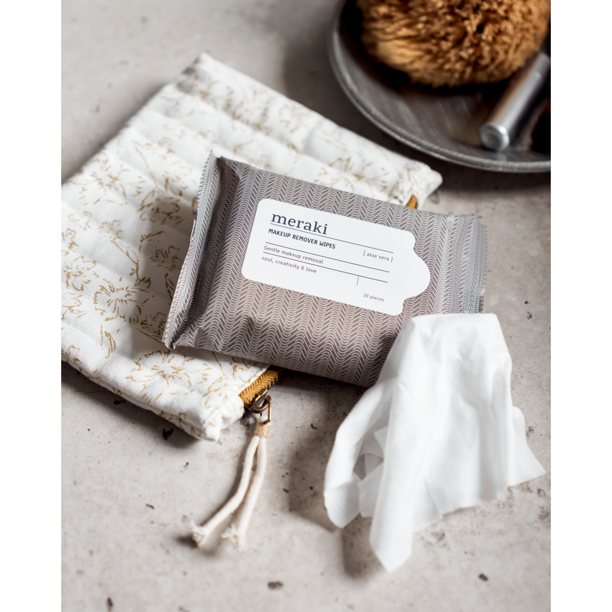 Makeup Remover Wipes, Aloe Vera, Hot Grey; hvit