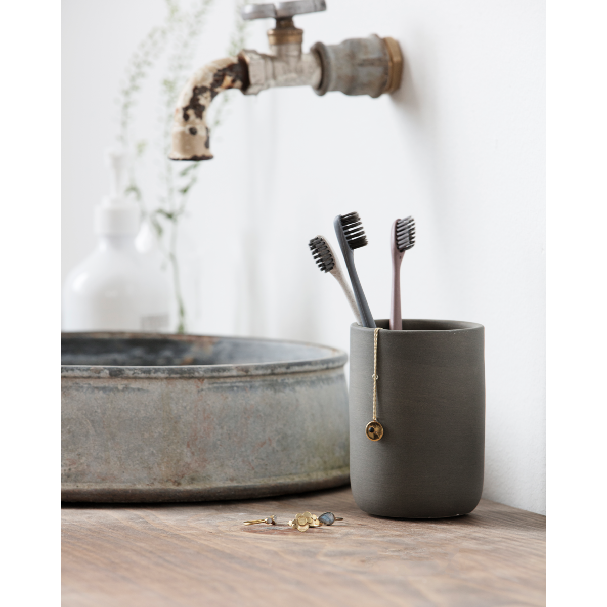 Tannbørste, grå; hvit; burgunder