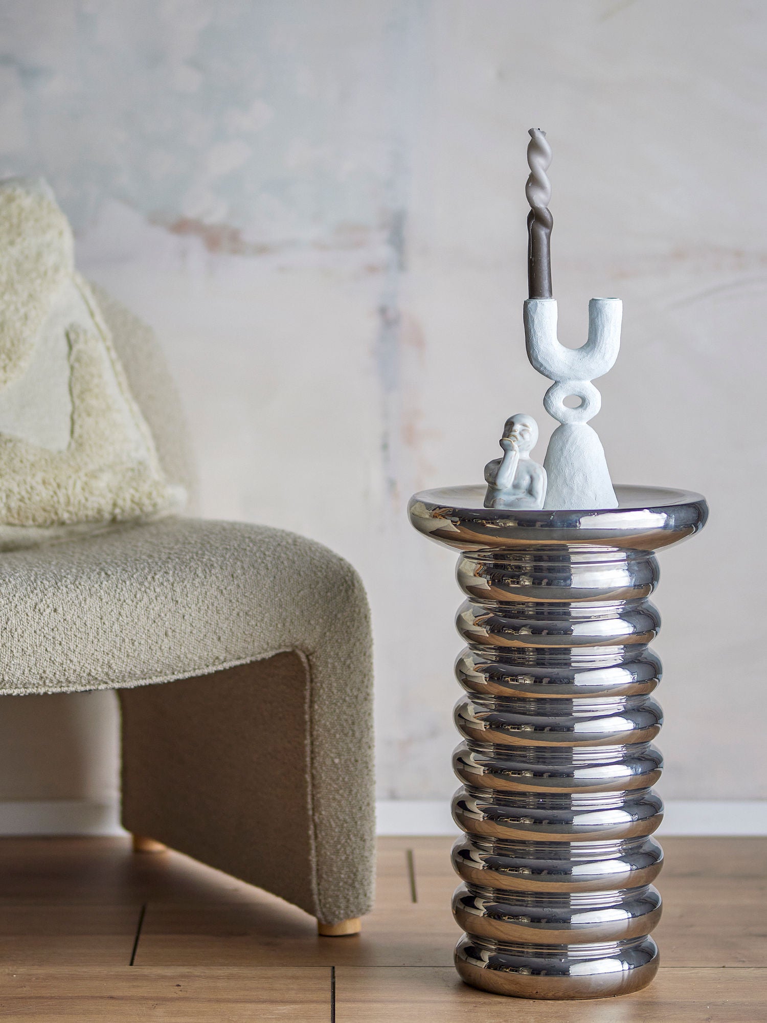 Bloomingville Spike Side Table, Silver, Stoneware