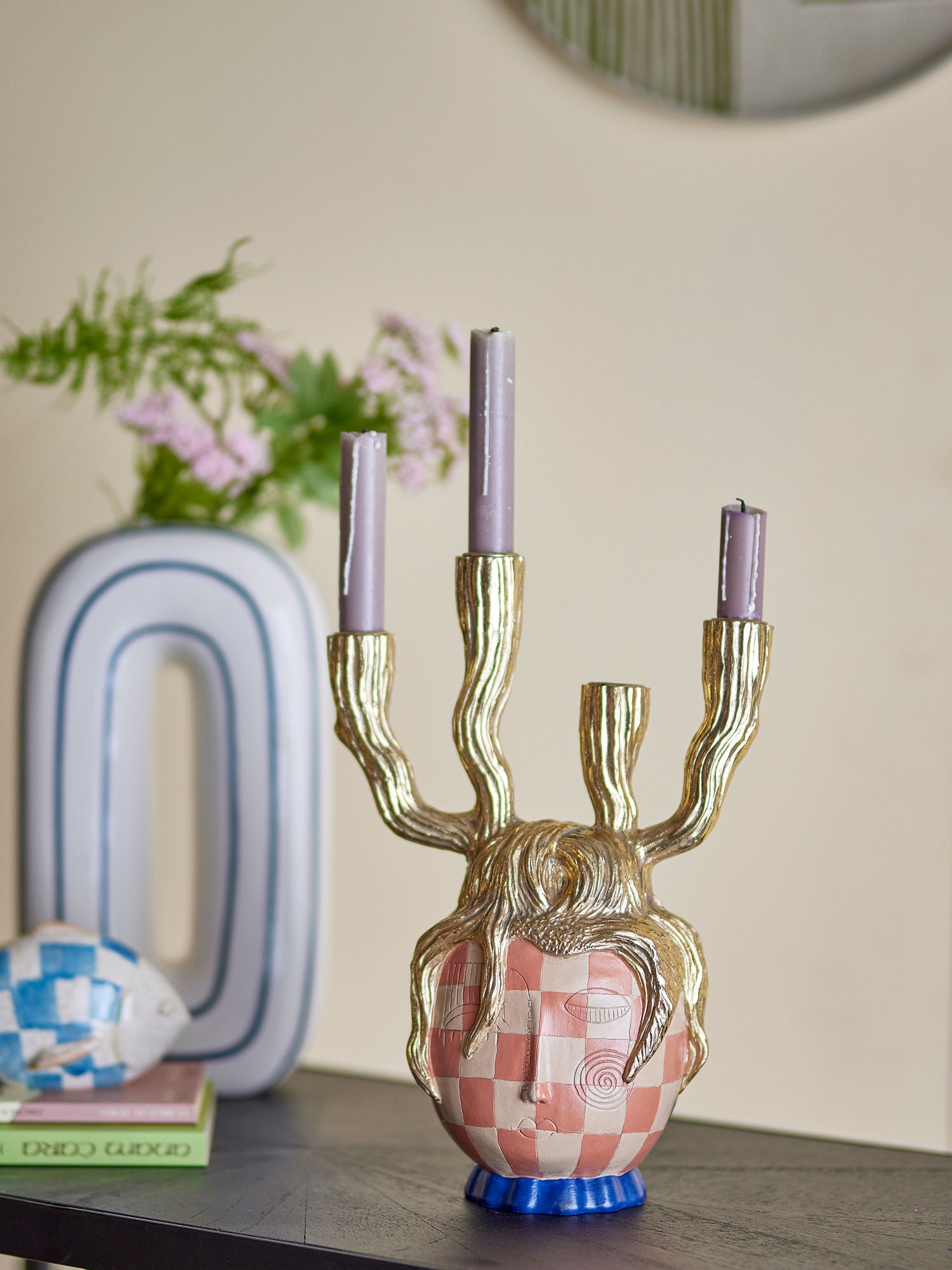 Bloomingville Medusa lysestake, gull, polyresin