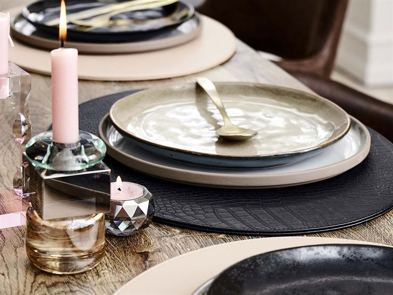 Oval deksel serviett // Svart slangemønster PU - Hard