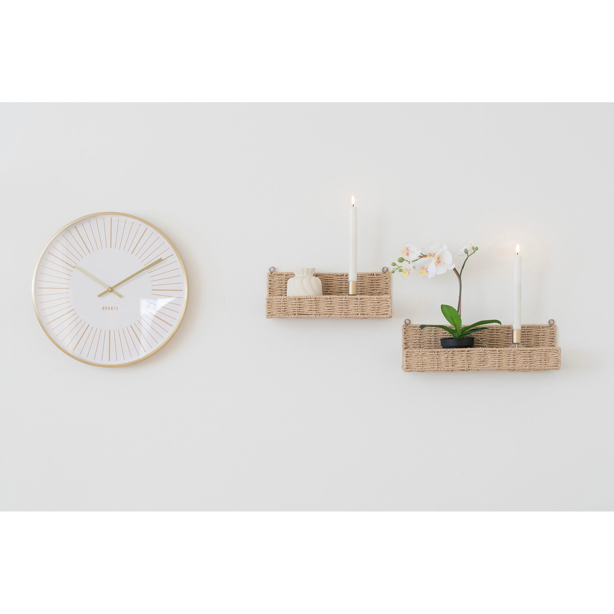 Veggklokke, aluminium, gull, stille<br>Ø40 cm
