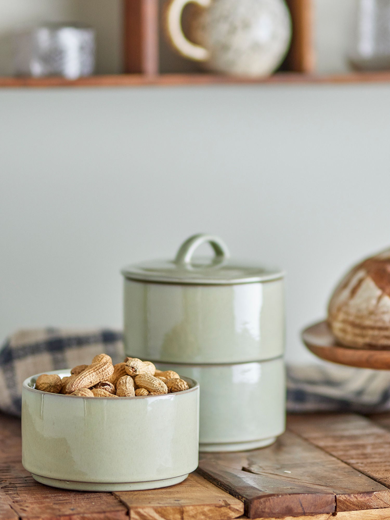 Creative Collection Ebba Pot m/lokk, grønt, steingods