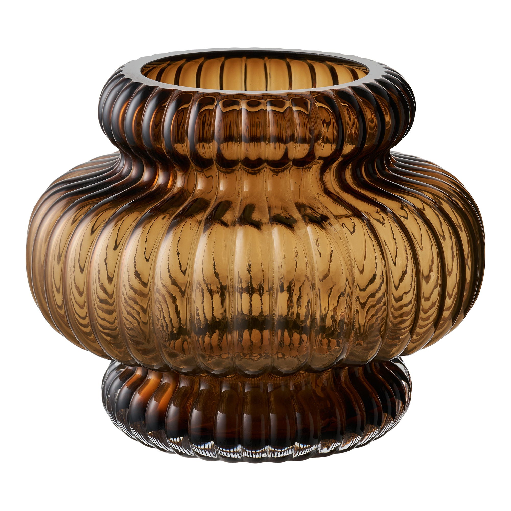 Vase - vase, munn -blåst glass, røkt brunt ø20x16 cm
