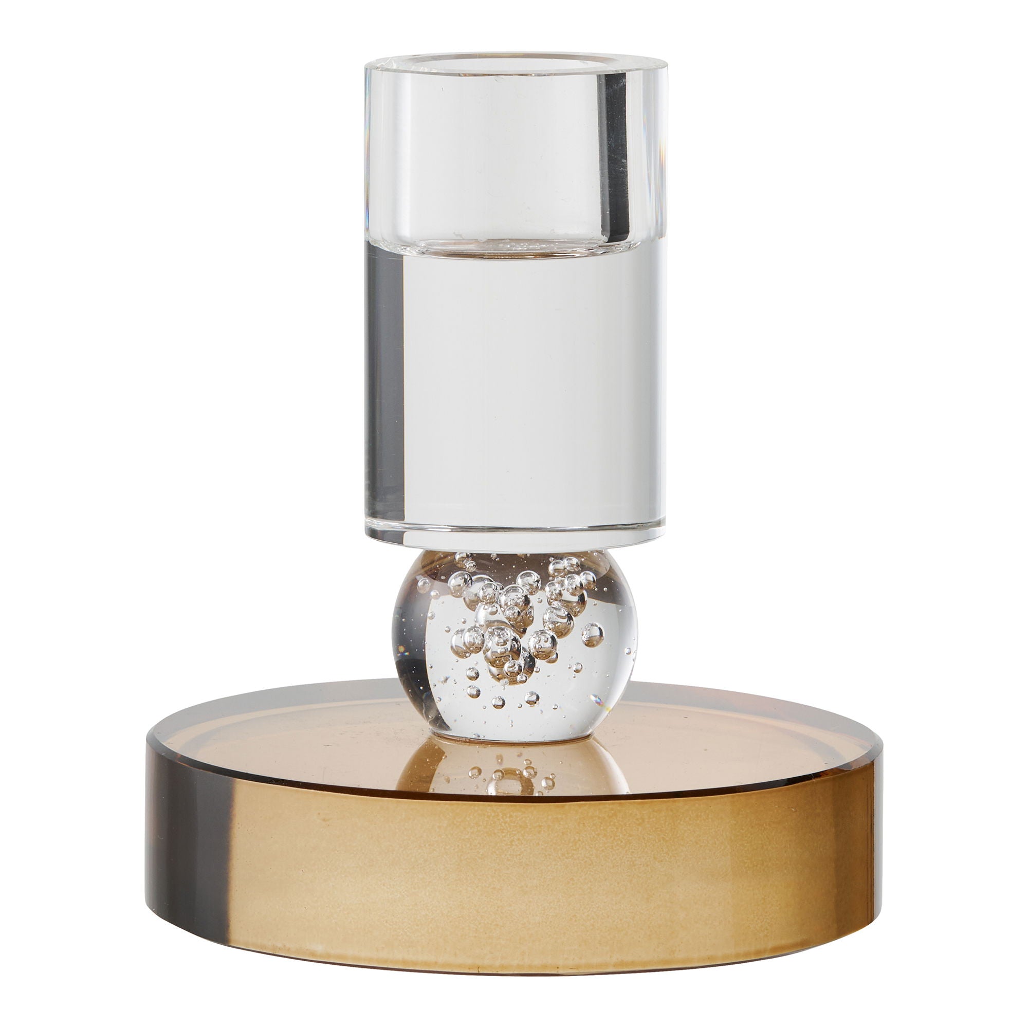 Lysestake - lysestake, glass, brun/hvit ø8.5x10 cm