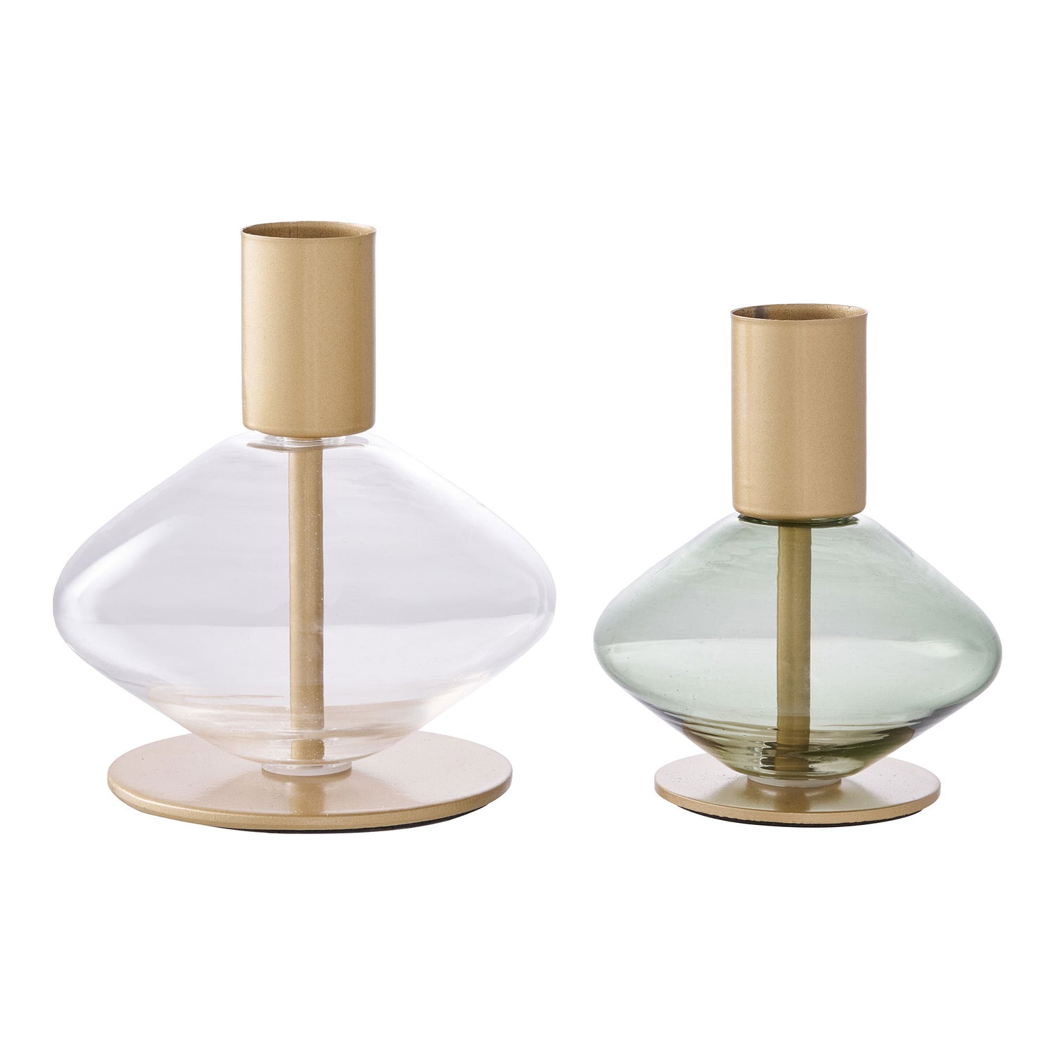Lysestake - lysestake, glass/metall, klart/grønt sett med 2