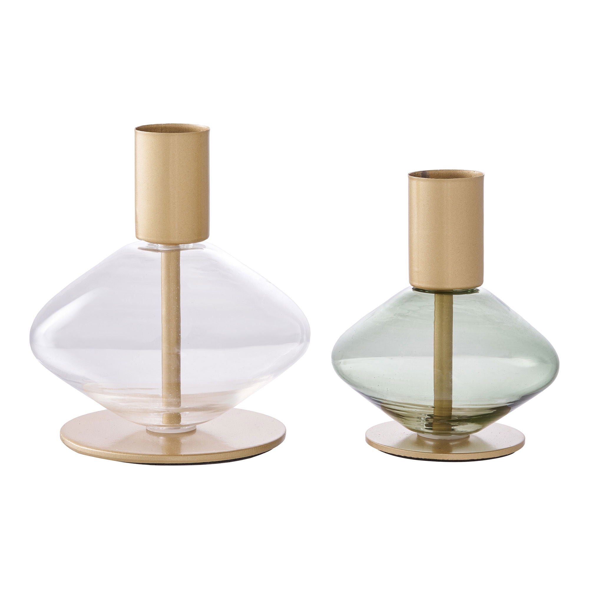 Lysestake - lysestake, glass/metall, klart/grønt sett med 2