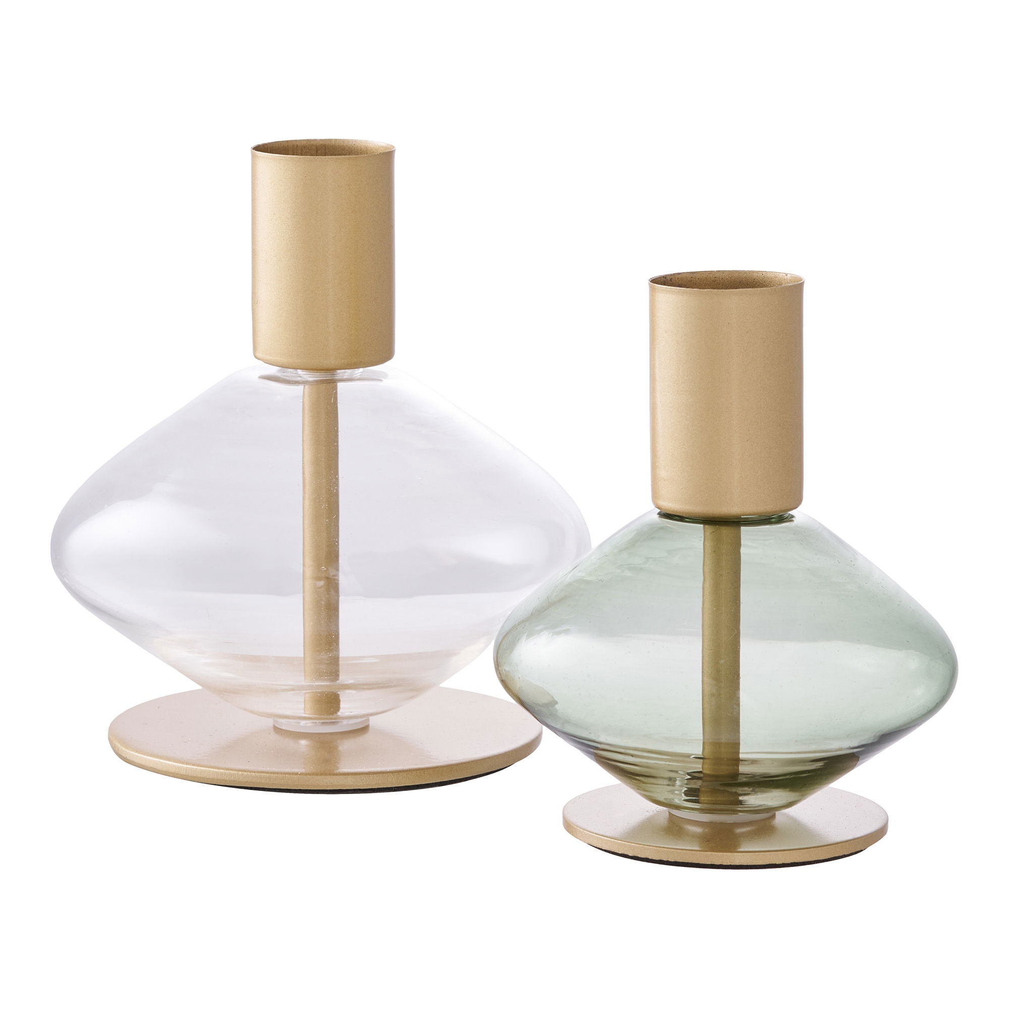 Lysestake - lysestake, glass/metall, klart/grønt sett med 2
