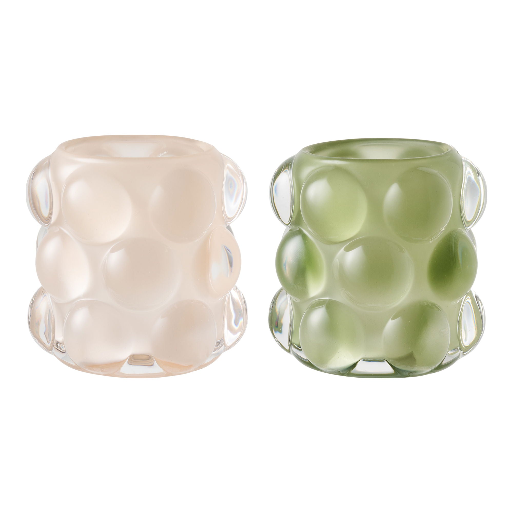 Lysestake - lysestake, glass, beige/grønt sett med 2