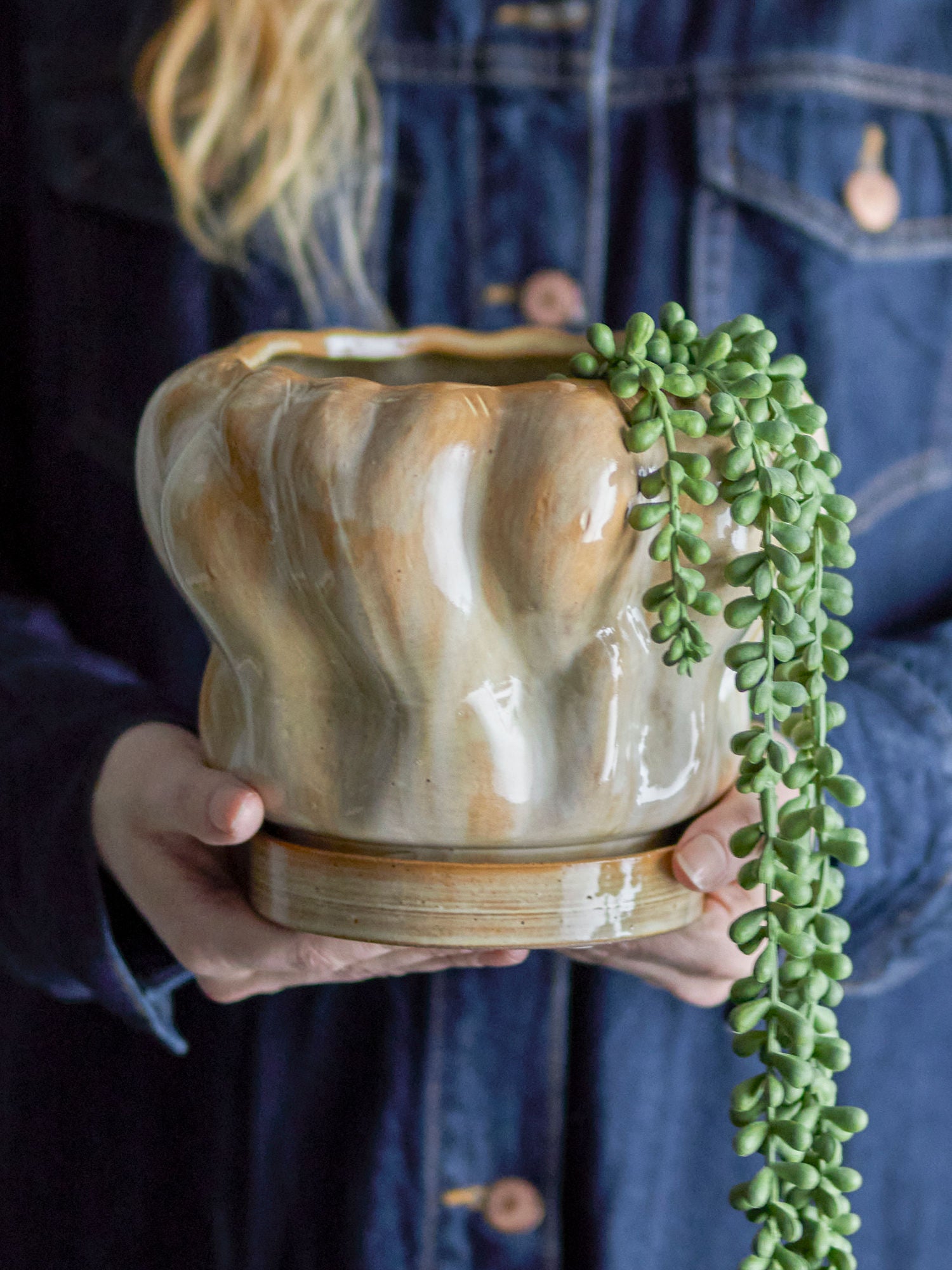 Bloomingville Hollis Herbal Pot m/tallerken, natur, steingods