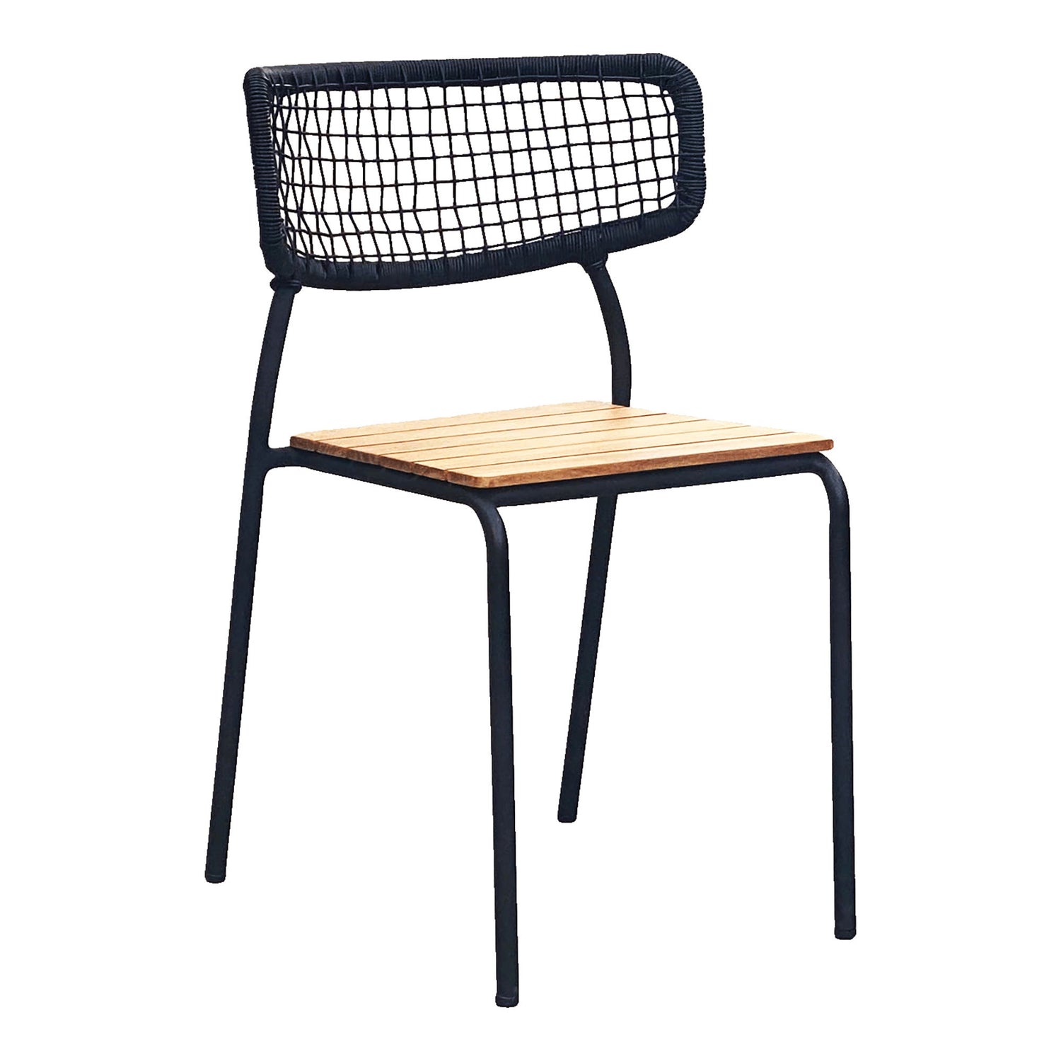 Spisebordstol, teak, svart tau, svarte ben