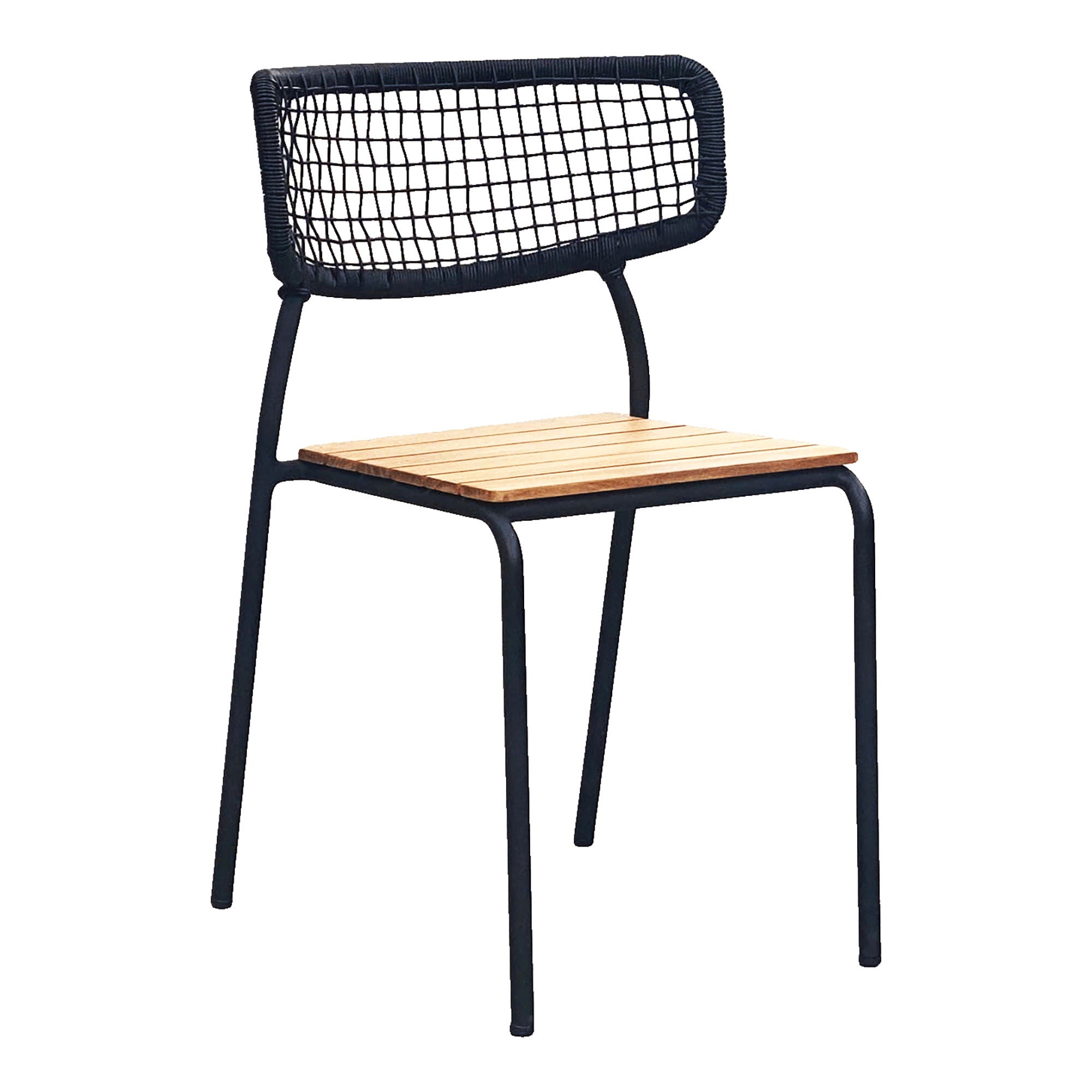Spisebordstol, teak, svart tau, svarte ben