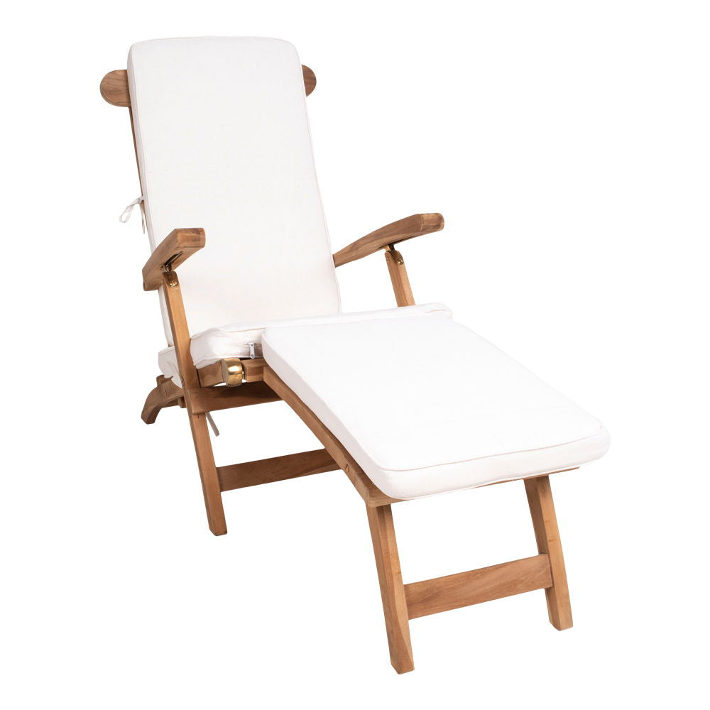 Arrecife Cover Chair with Deck Chair Cushion - Deck Chair with Deck Chair Cushion, Teak/Cotton, Nature/White