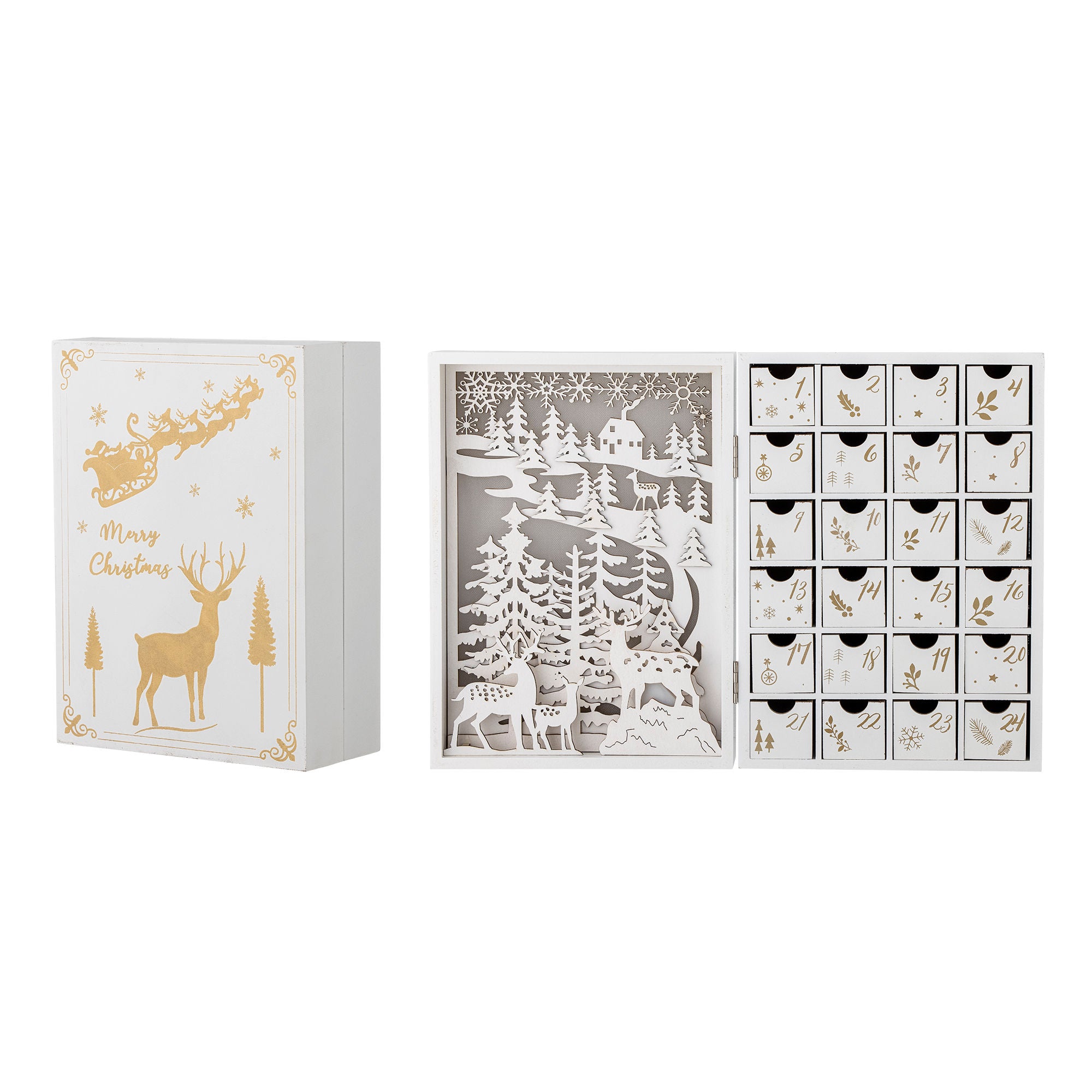 Bloomingville elimarkalender m/lys, hvit, kryssfiner