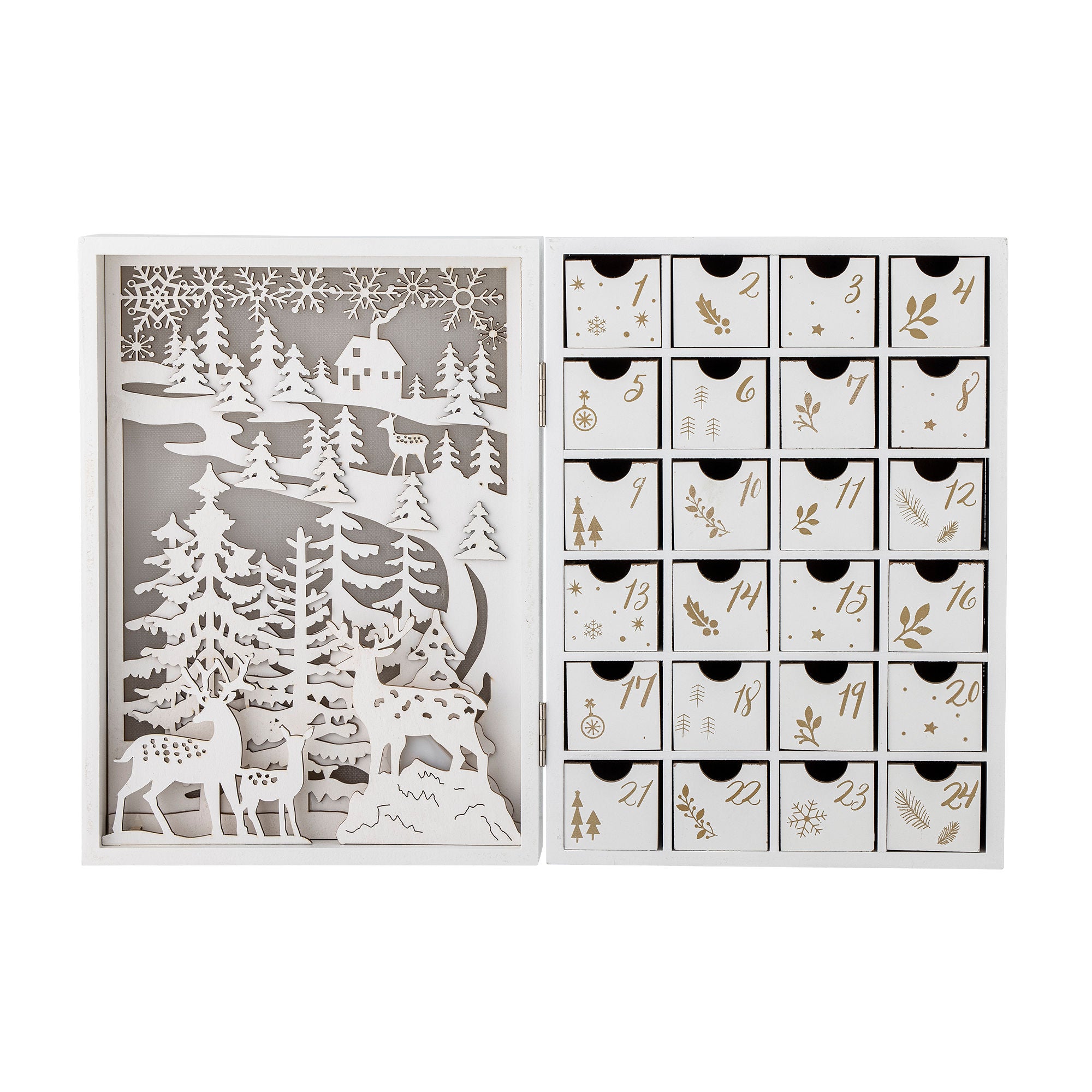 Bloomingville elimarkalender m/lys, hvit, kryssfiner