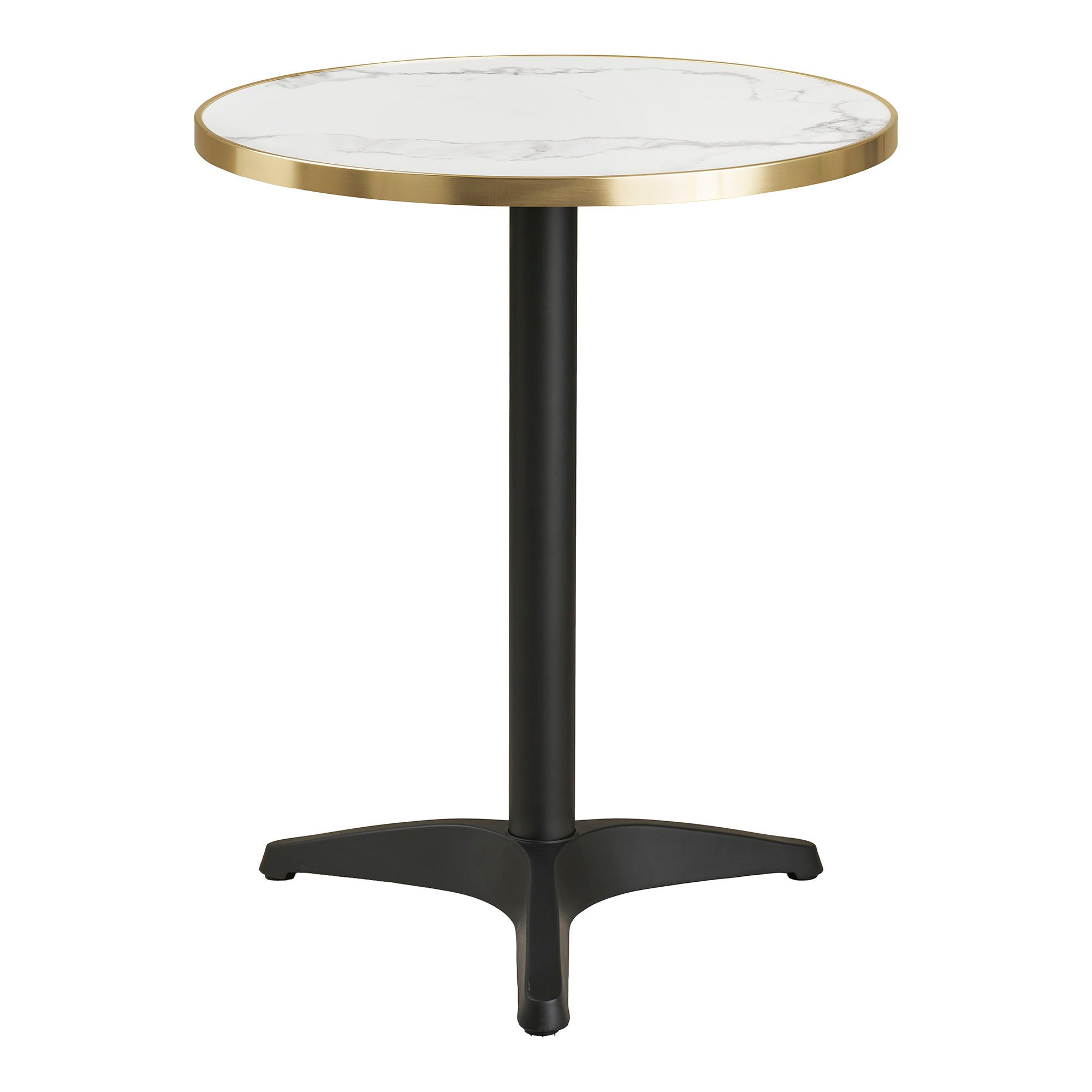 Kafébord - Kafébord, benkeplate i marmor, hvitt med gullkant, svarte ben, aluminium Ø60x73 cm