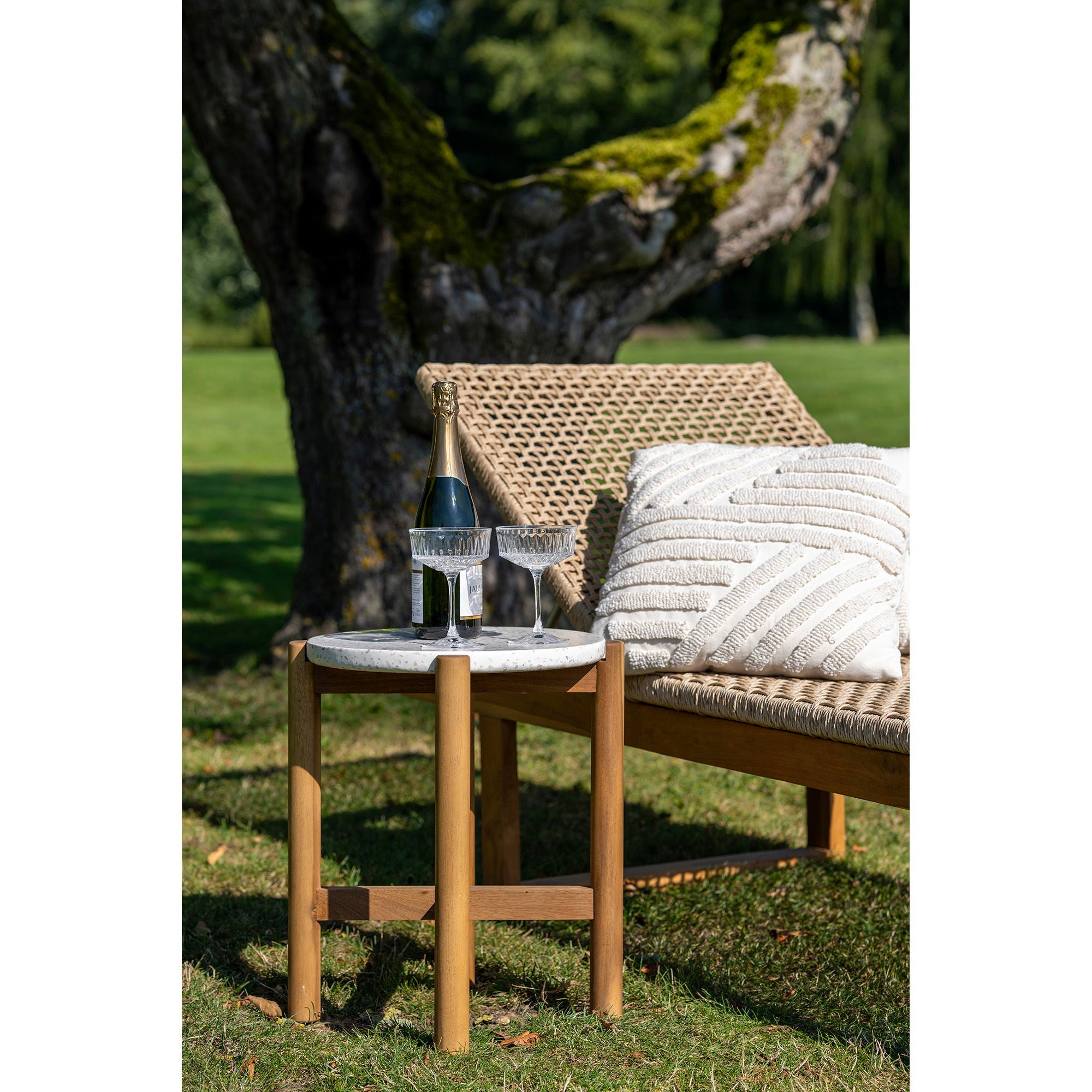 Sidebord, Acacia/Terazzo, natur<br>Ø37x46 cm