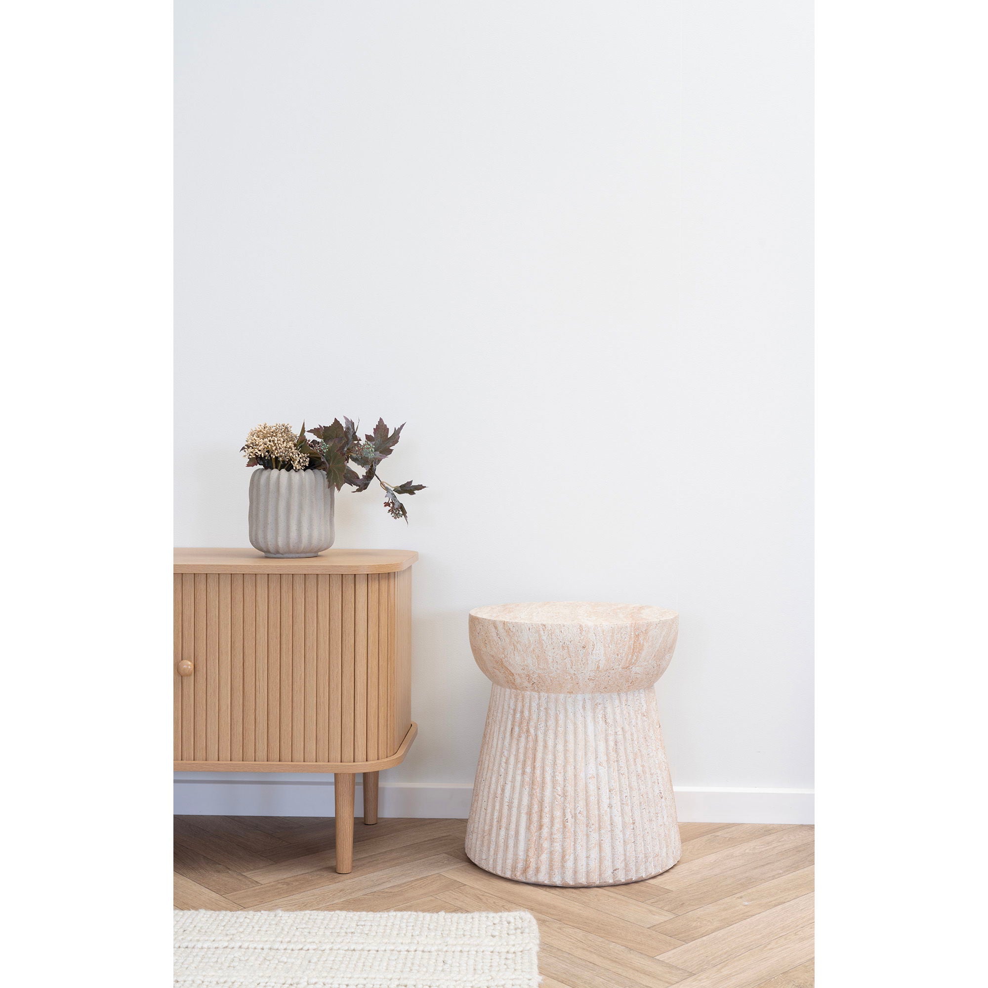 Sidebord, fiberleire, natur<br>Ø47.5x41 cm