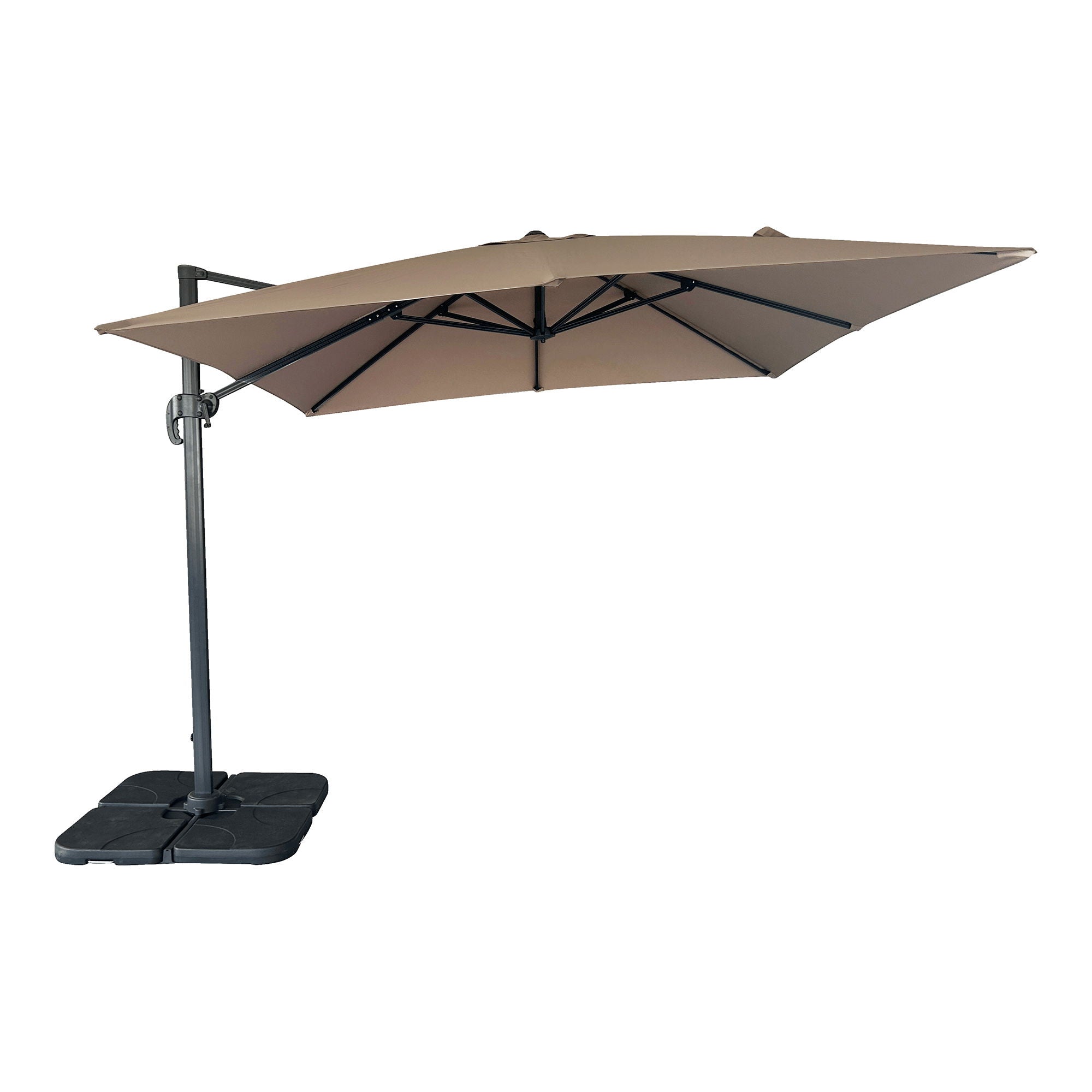 Hengende parasol, med fot, alu stokk, sand 300x300 cm