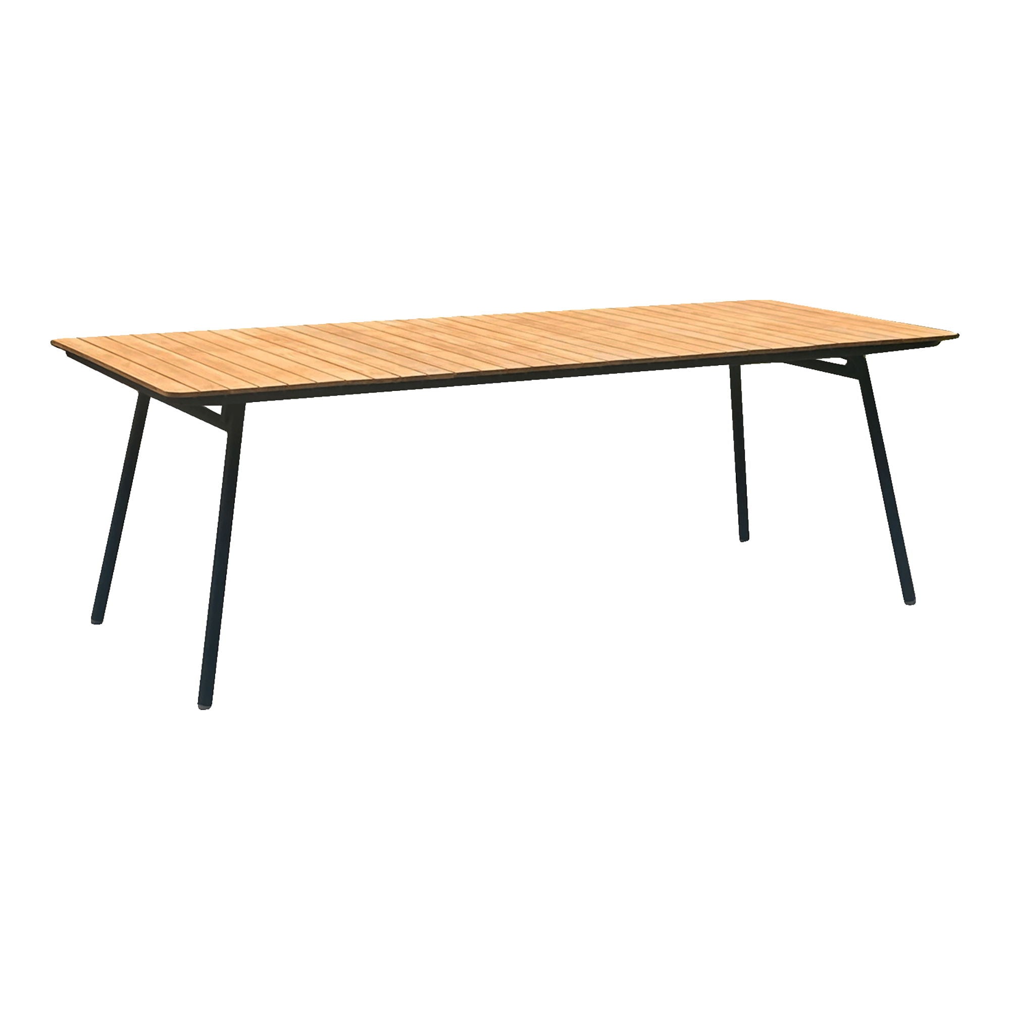 Spisebord, benkeplate i teak, natur, svarte ben 90x220 cm