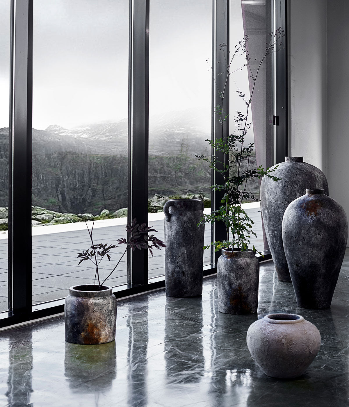 Pot of Echo 80 - Rust Grey - Terracotta - H: 80 Ø: 45 cm