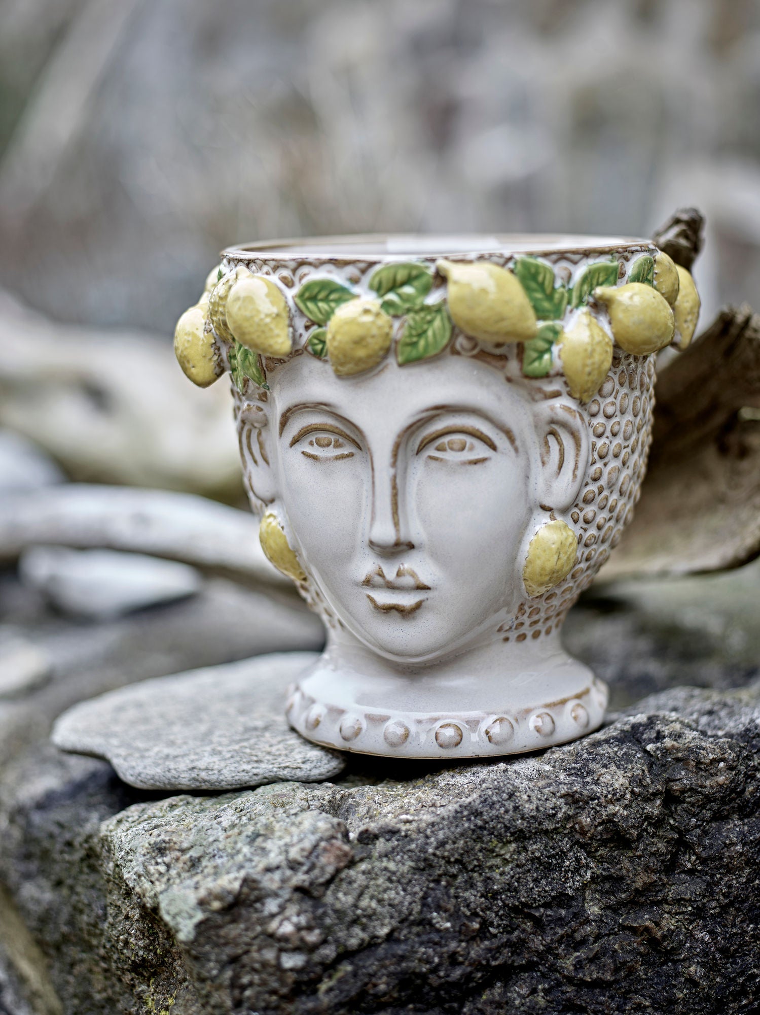 Kreativ samling limone urte potte hjules, gult, steingods