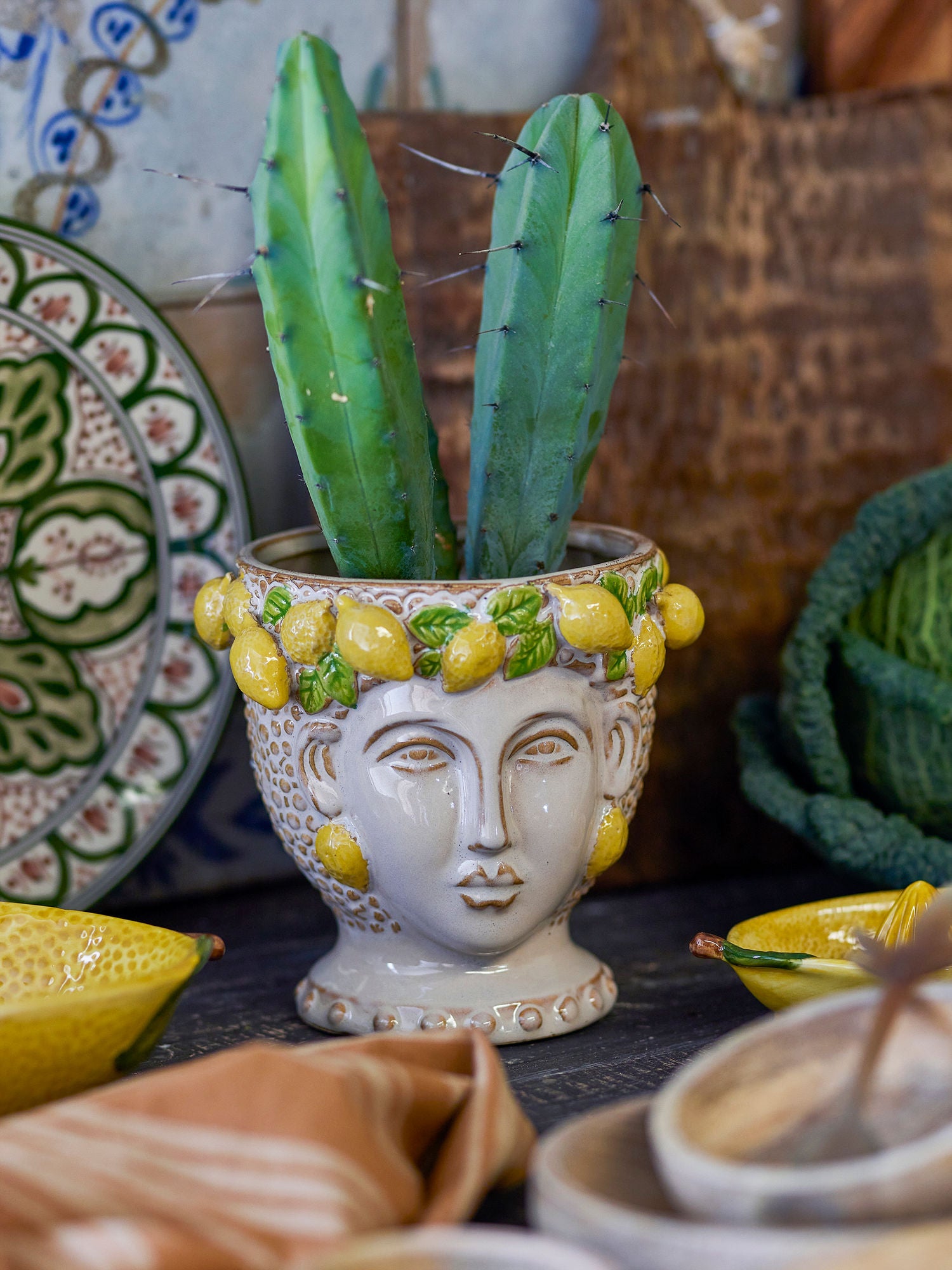 Kreativ samling limone urte potte hjules, gult, steingods