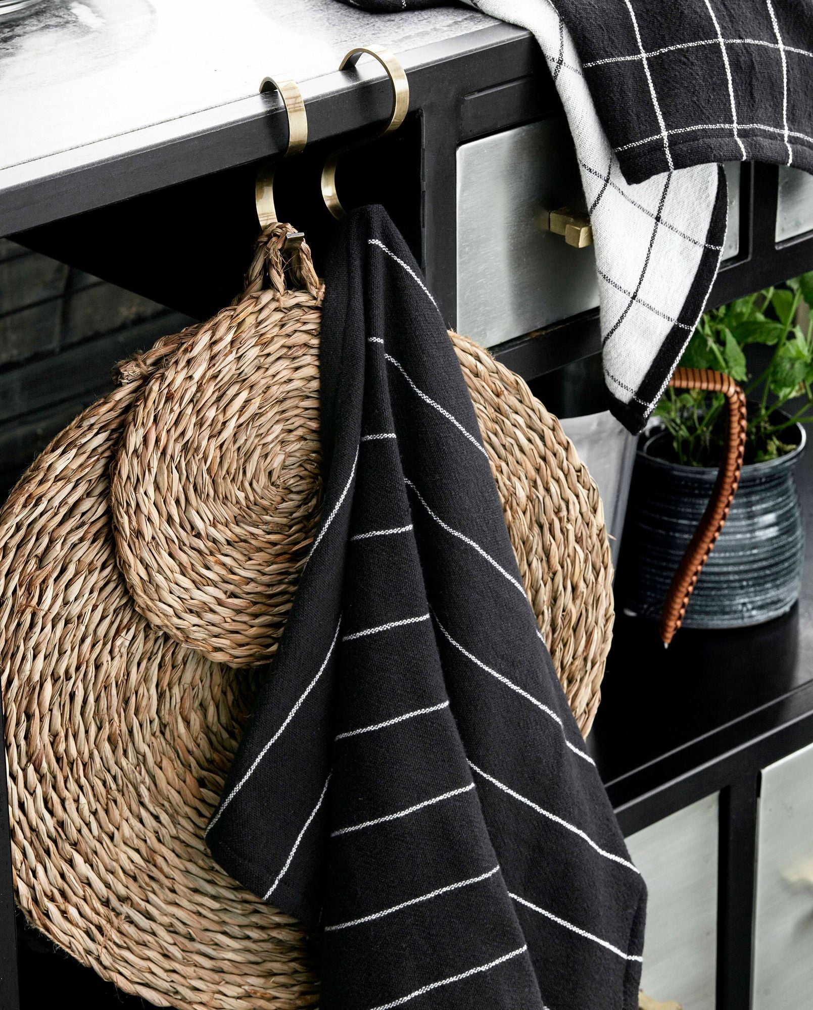 Bomullshåndkle - svart/rå hvit