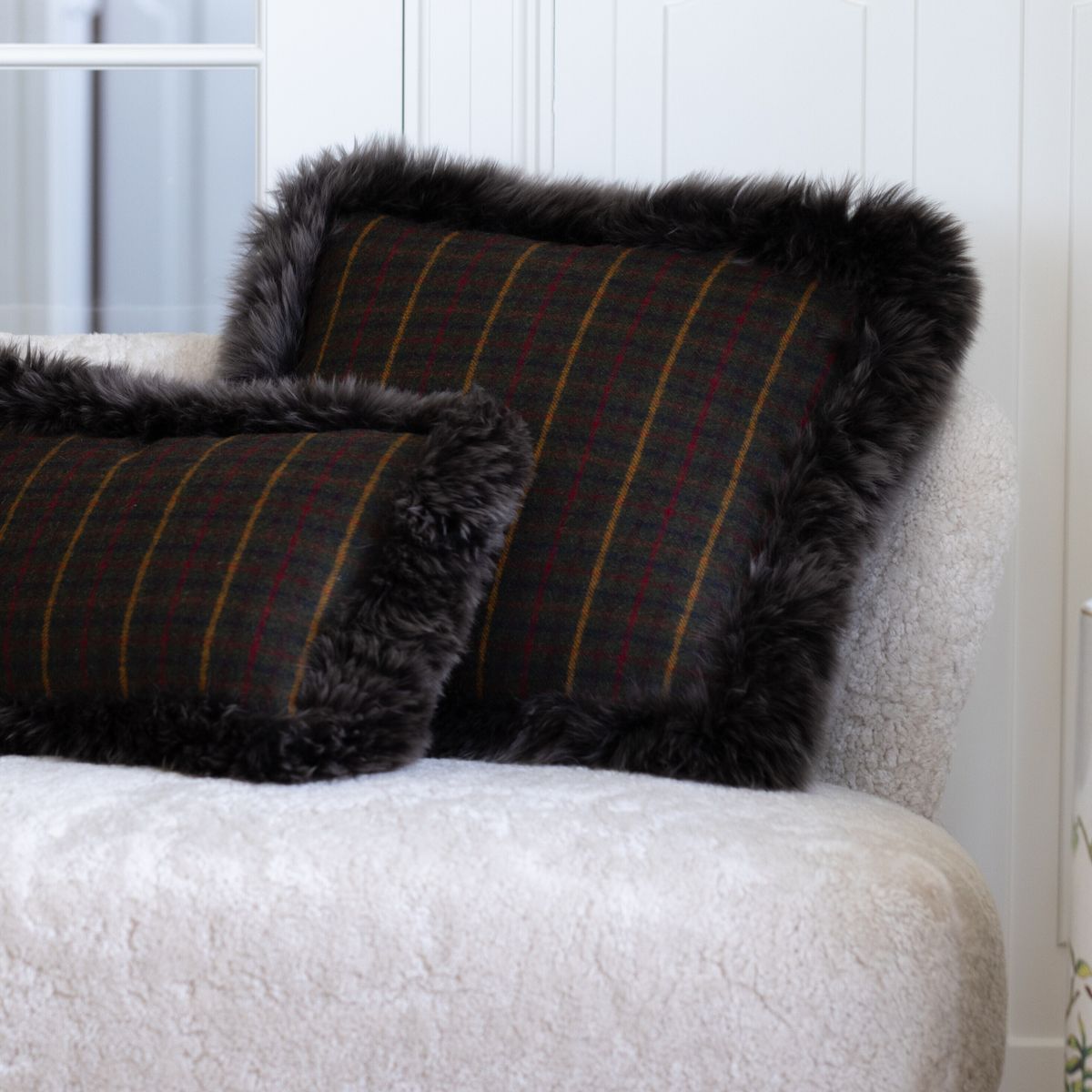 Sjekket samling | Ullpute | Langhåret | Dobbeltsidig | 52x52 cm