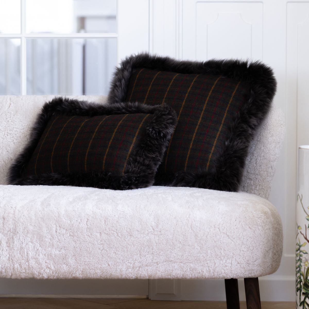Sjekket samling | Ullpute | Langhåret | Dobbeltsidig | 34x52 cm