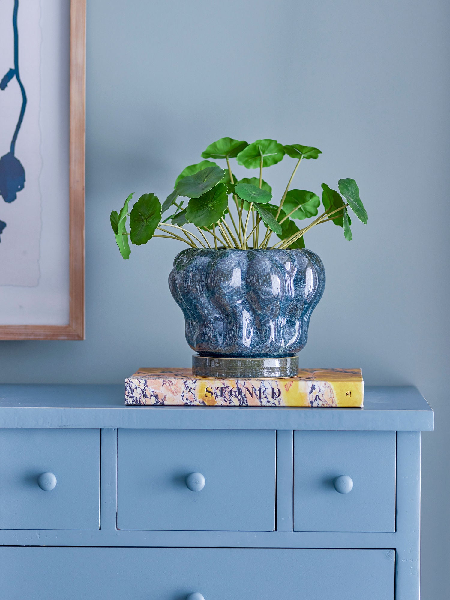 Bloomingville Hollis Herbal Pot m/tallerken, blå, steingods