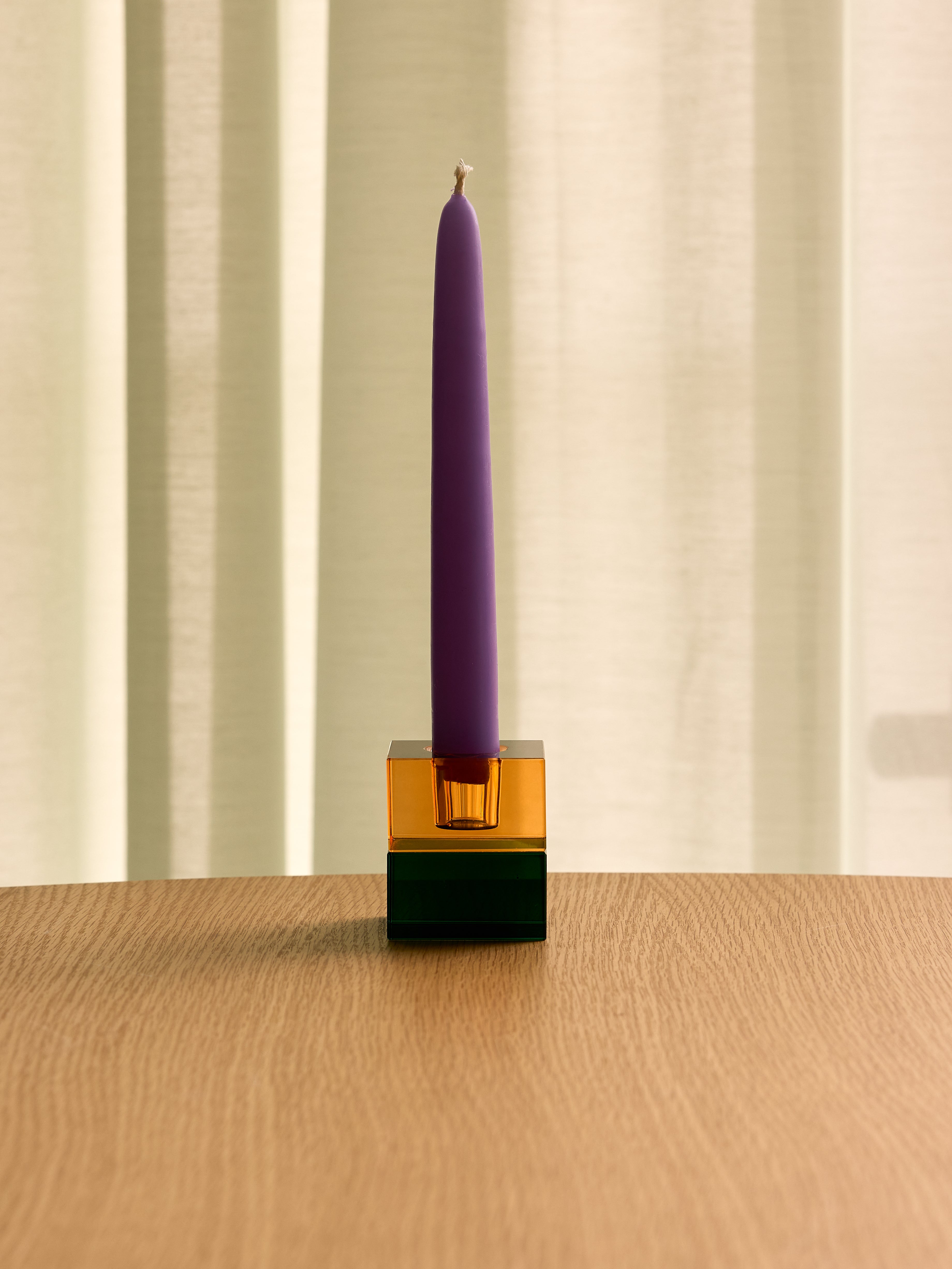 Blokklysestaker grønn/blå & oransje/grønn (sett med 2) - 5x5h6cm