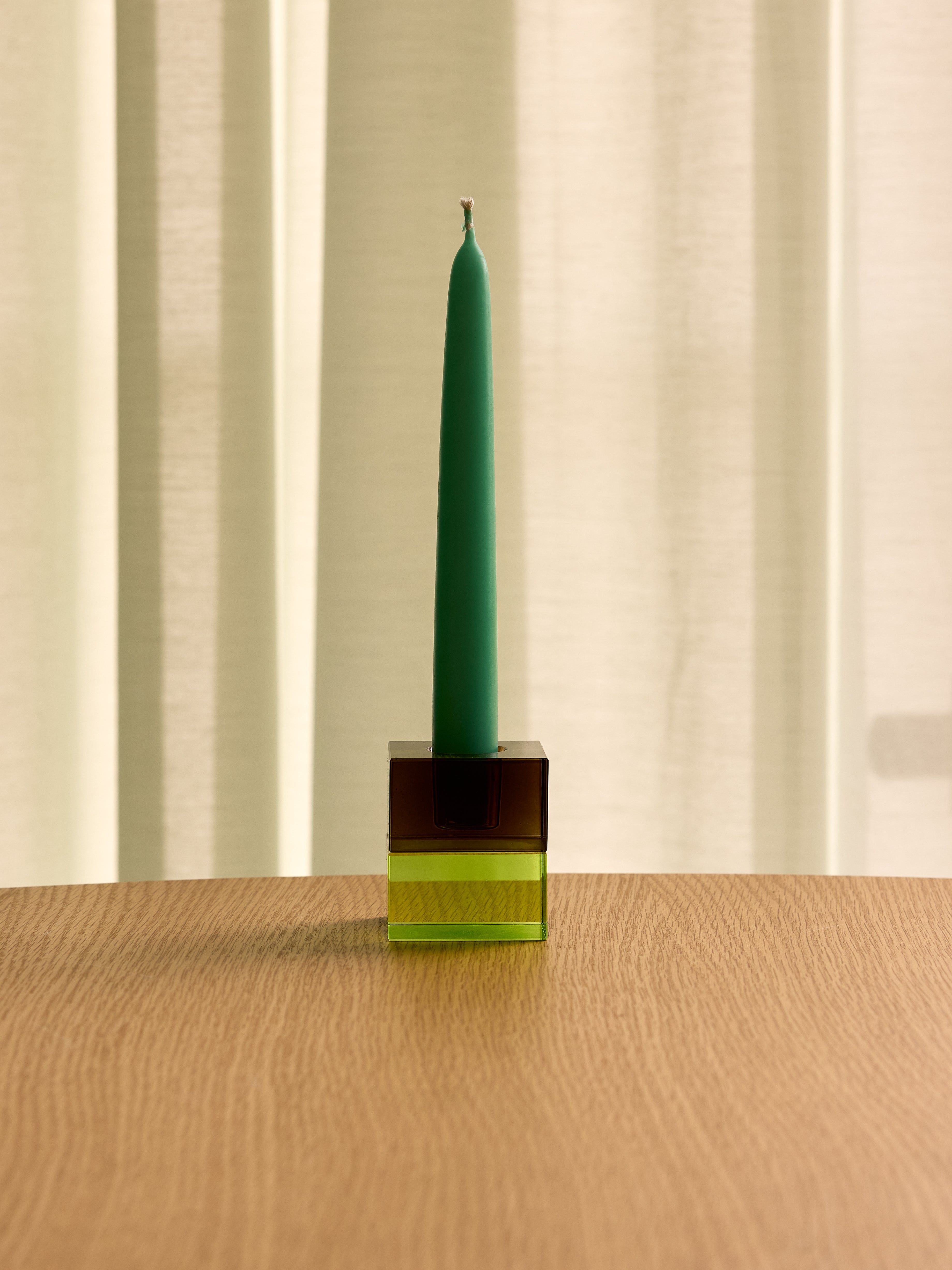 Blokklysestaker Brun/grønn og grå/rosa (sett med 2) - 5x5h6cm