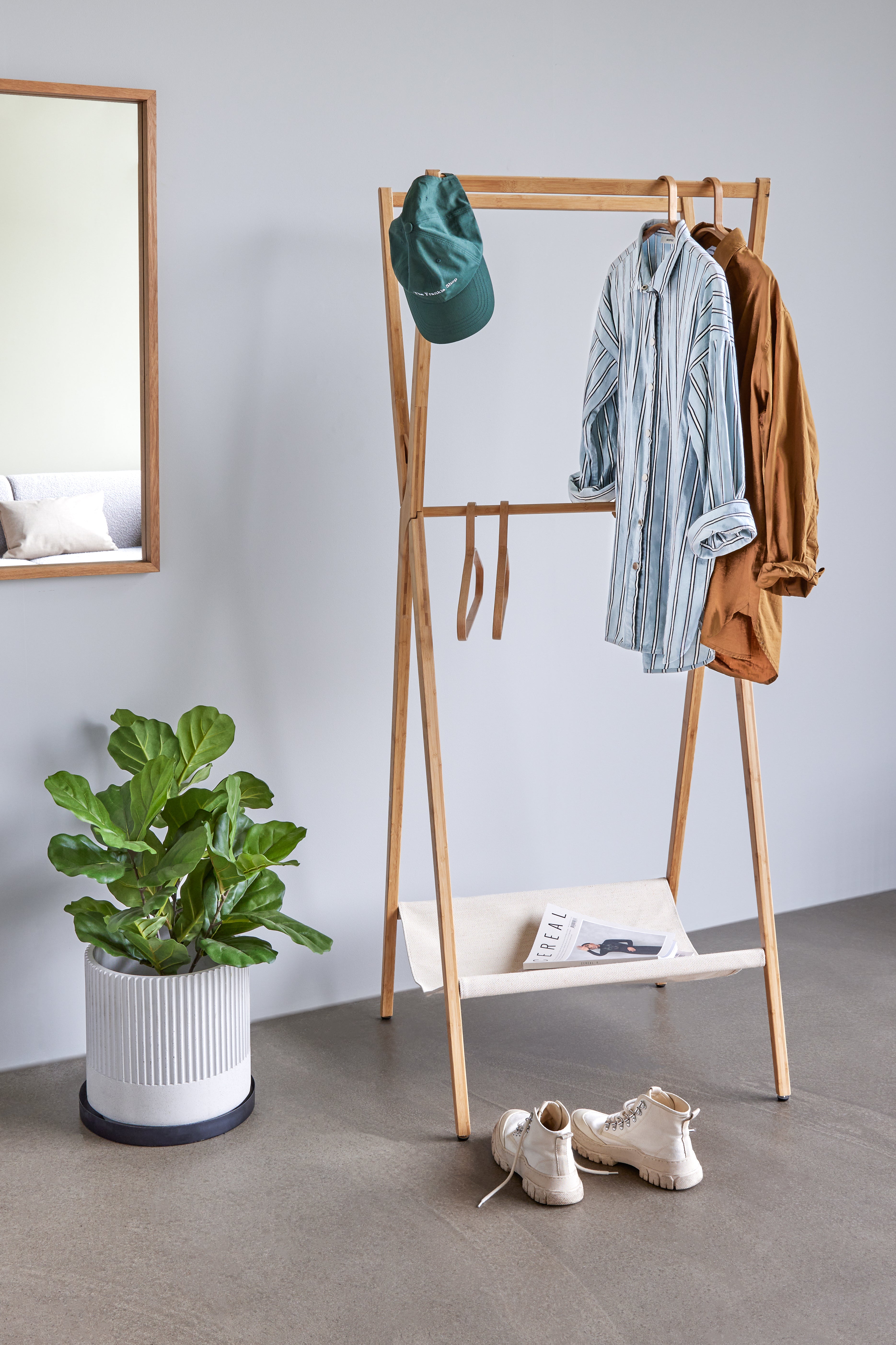 Bambus klær rack natur - 66x71xh170cm