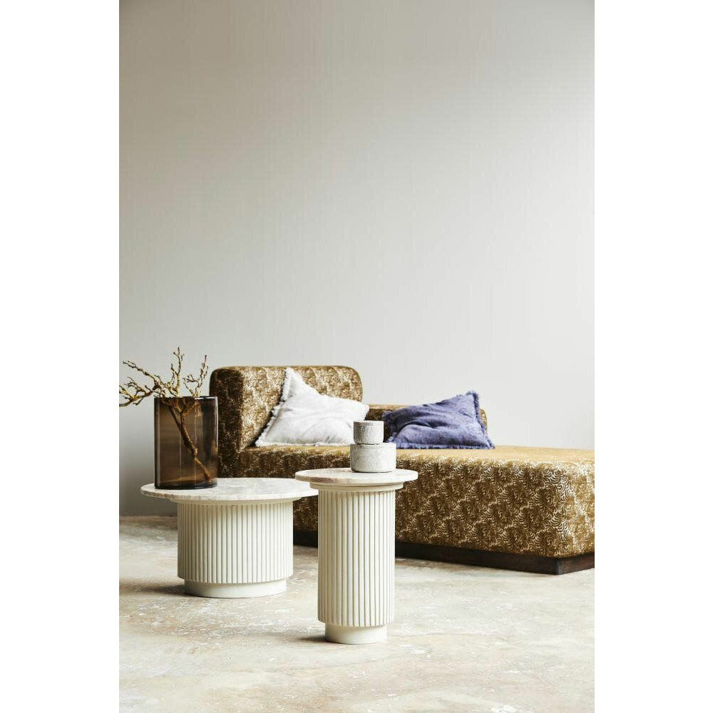 Erie runde sidebord i tre og marmor - Ø40 cm - rå hvit, brun, beige
