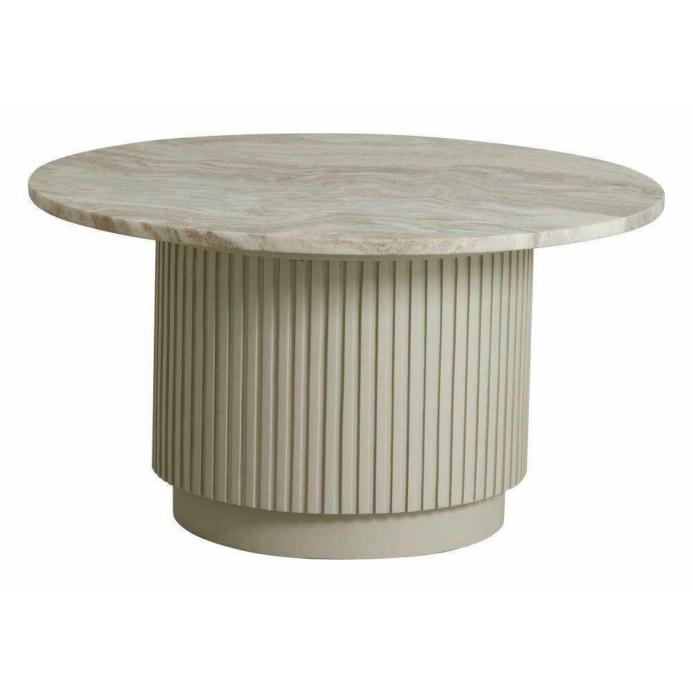 Erie rundt salongbord i tre og marmor - ø75 cm - rå hvit, brun, beige