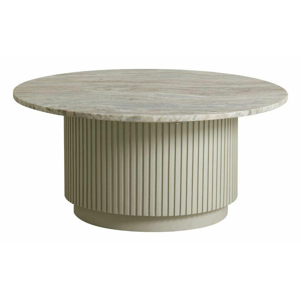 Erie rundt salongbord i tre og marmor - Ø90 cm - rå hvit, brun, beige