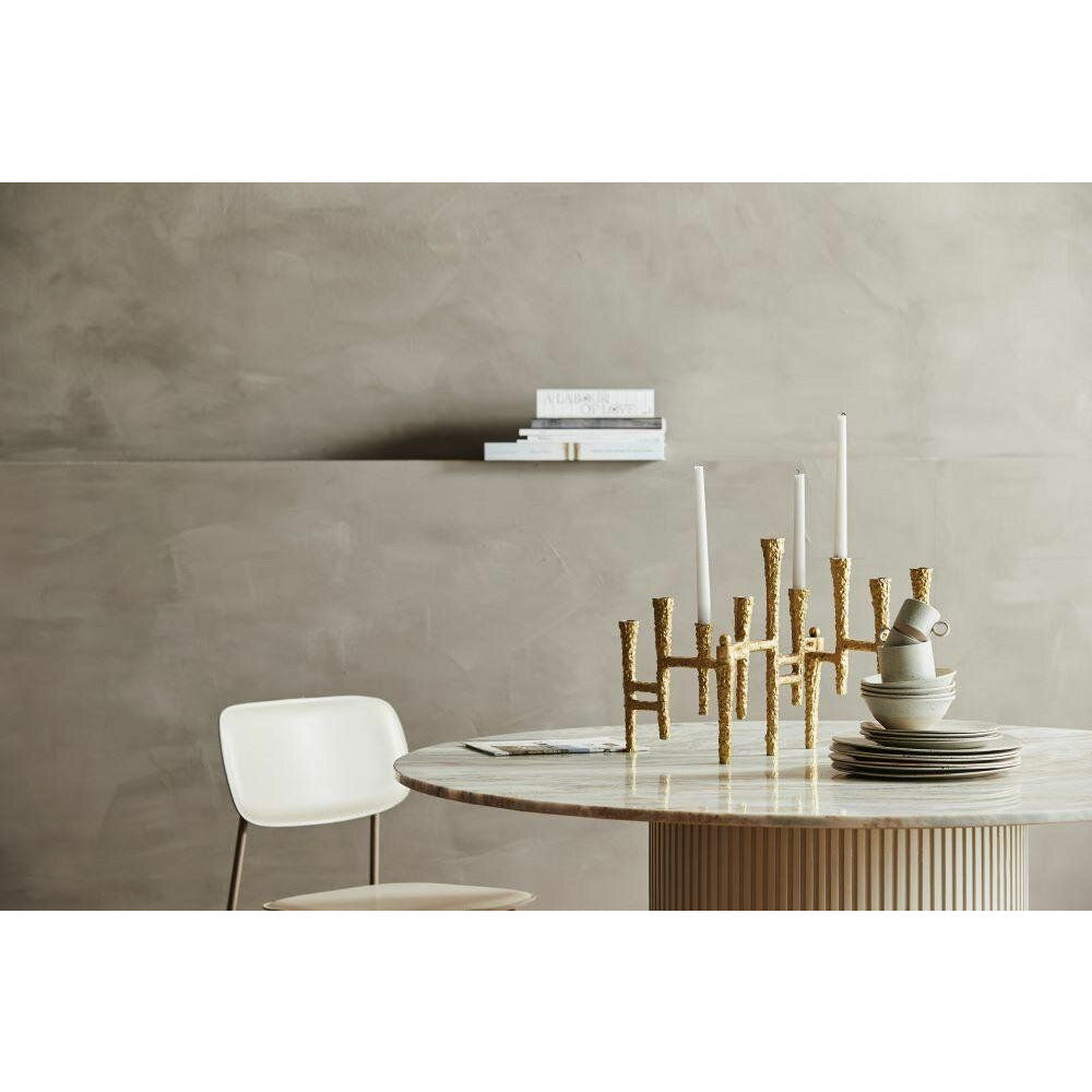 Erie rundt spisebord i tre og marmor - Ø140 cm - rå hvit, brun, beige