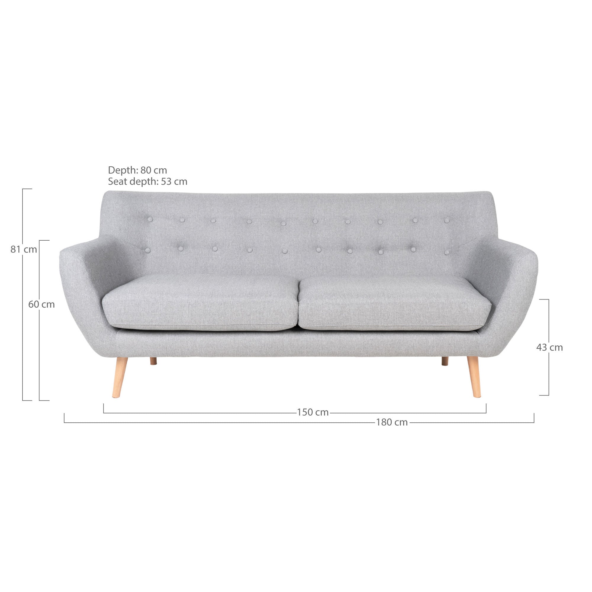 Monte 3 -Person Sofa - 3 personsofa, lysegrå med naturpap, HN1001