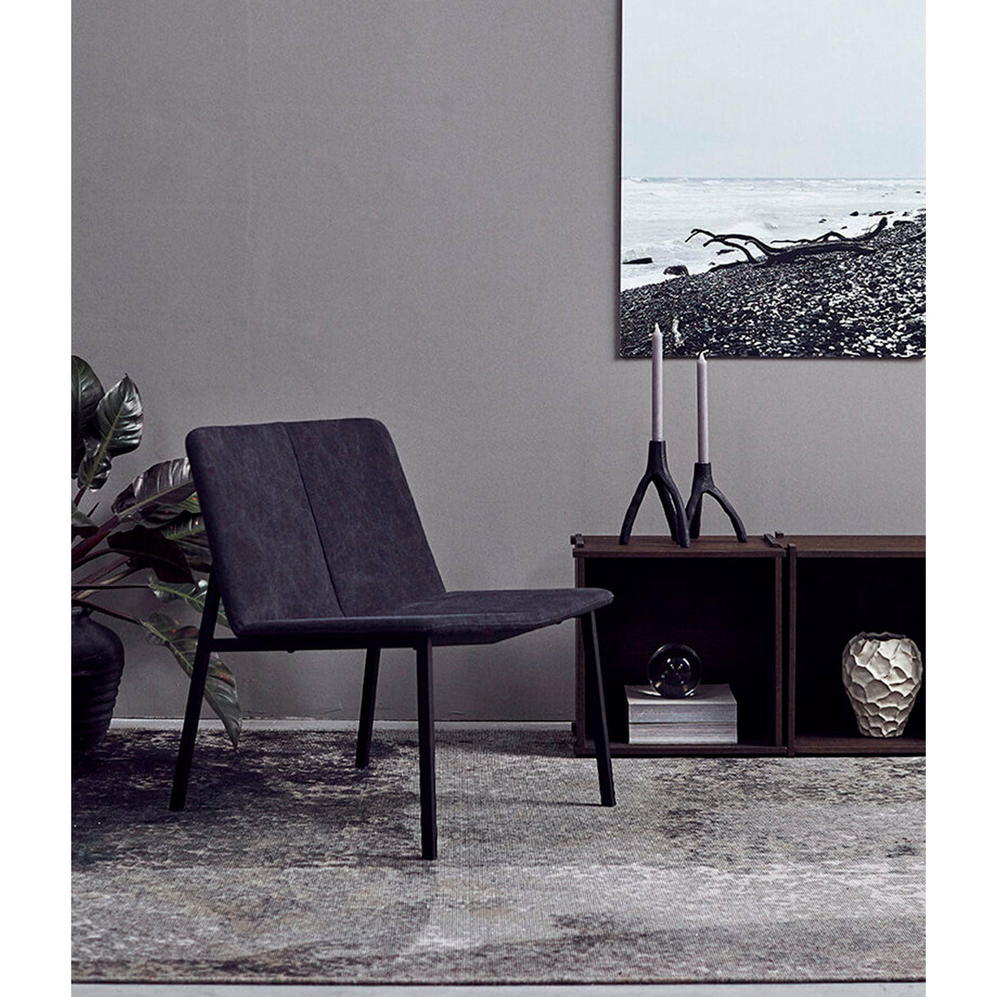 Loungestol Chamfer Anthracite - Antracit/Sort - Kanvas stof/Powder coated met. W70 H73 D61cm - Muubs - DesignGaragen.dk