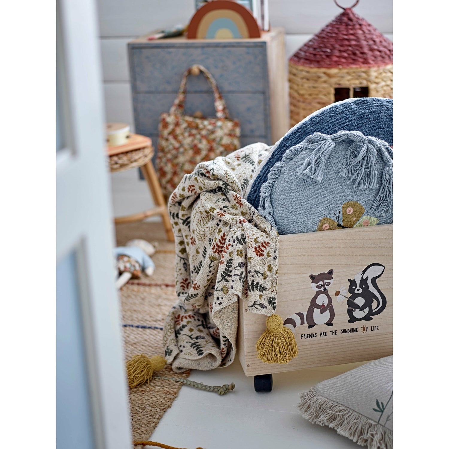 Nonni Opbevaringskasse m/Hjul, Sort, Kejsertræ - L40/50xW30/35xH30/35 cm, Set of 2 - BLOOMINGVILLE MINI - DesignGaragen.dk