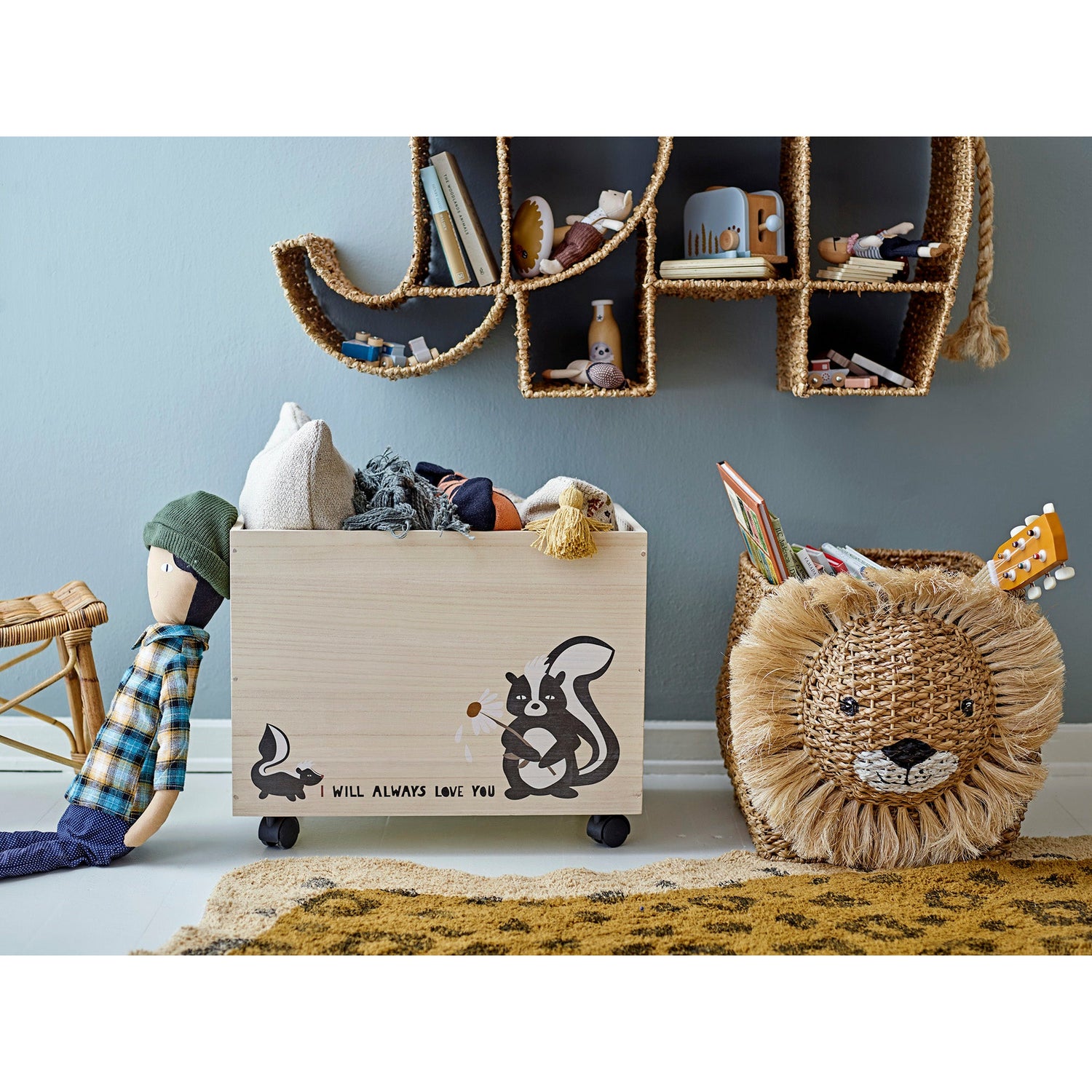 Nonni Opbevaringskasse m/Hjul, Sort, Kejsertræ - L40/50xW30/35xH30/35 cm, Set of 2 - BLOOMINGVILLE MINI - DesignGaragen.dk