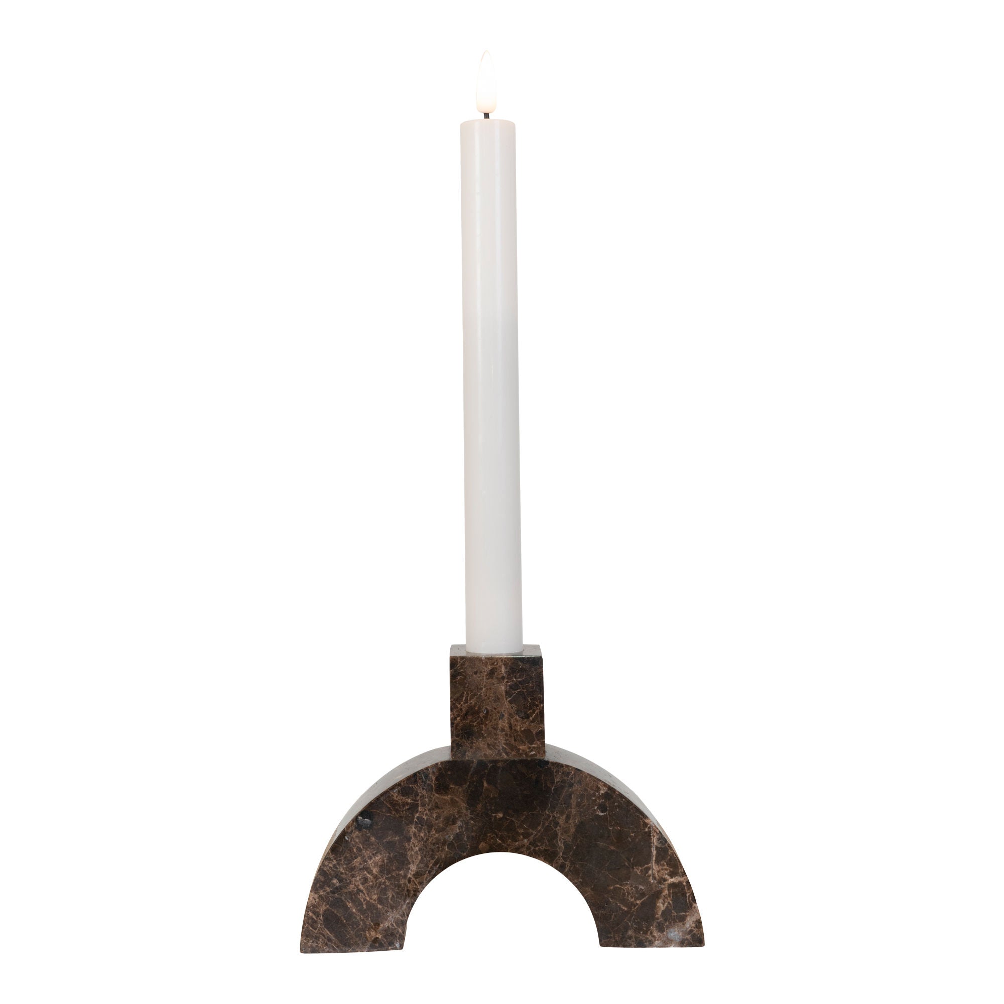 Candlestick - Candlestick in Marble, Brown, 15x3.5x11 cm