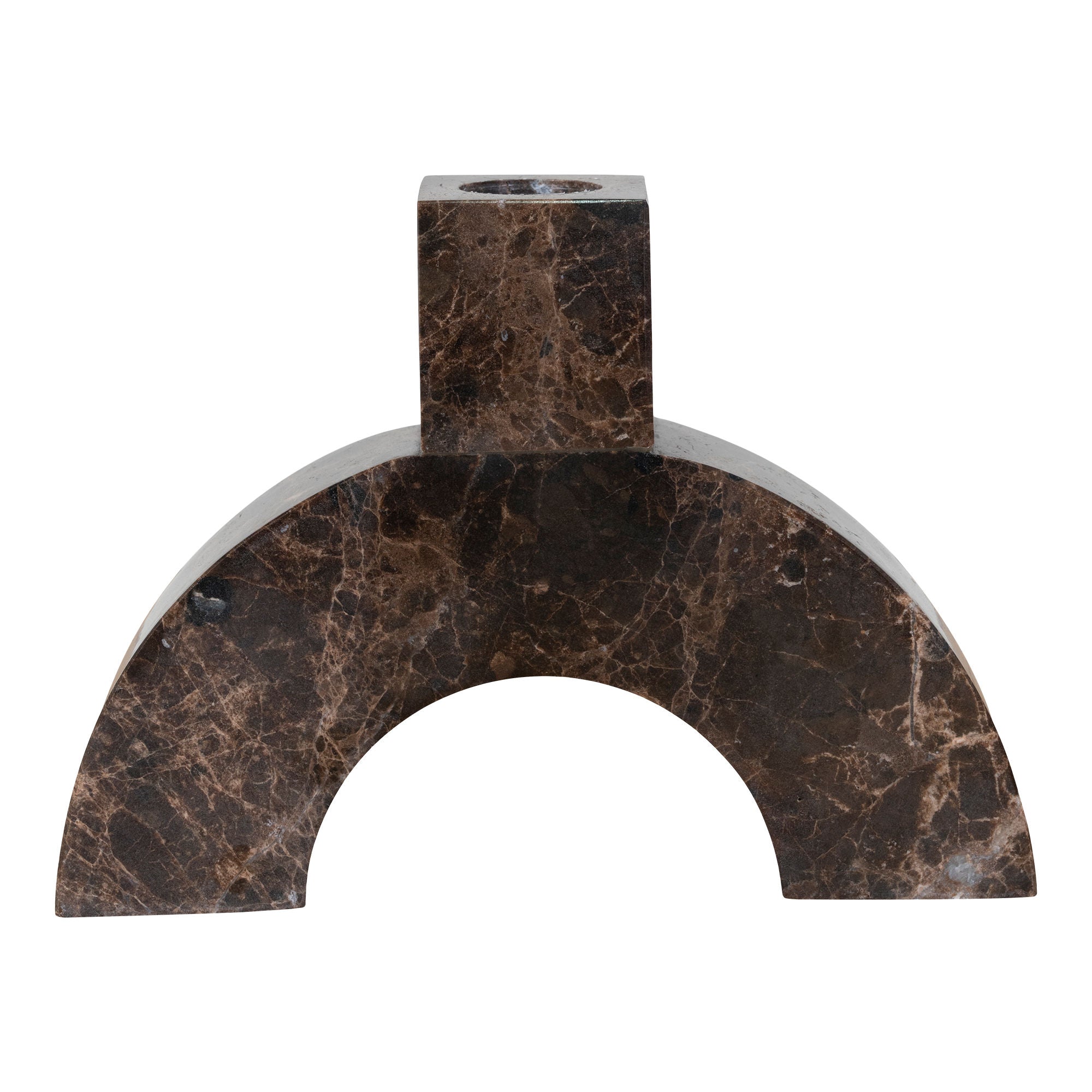 Candlestick - Candlestick in Marble, Brown, 15x3.5x11 cm